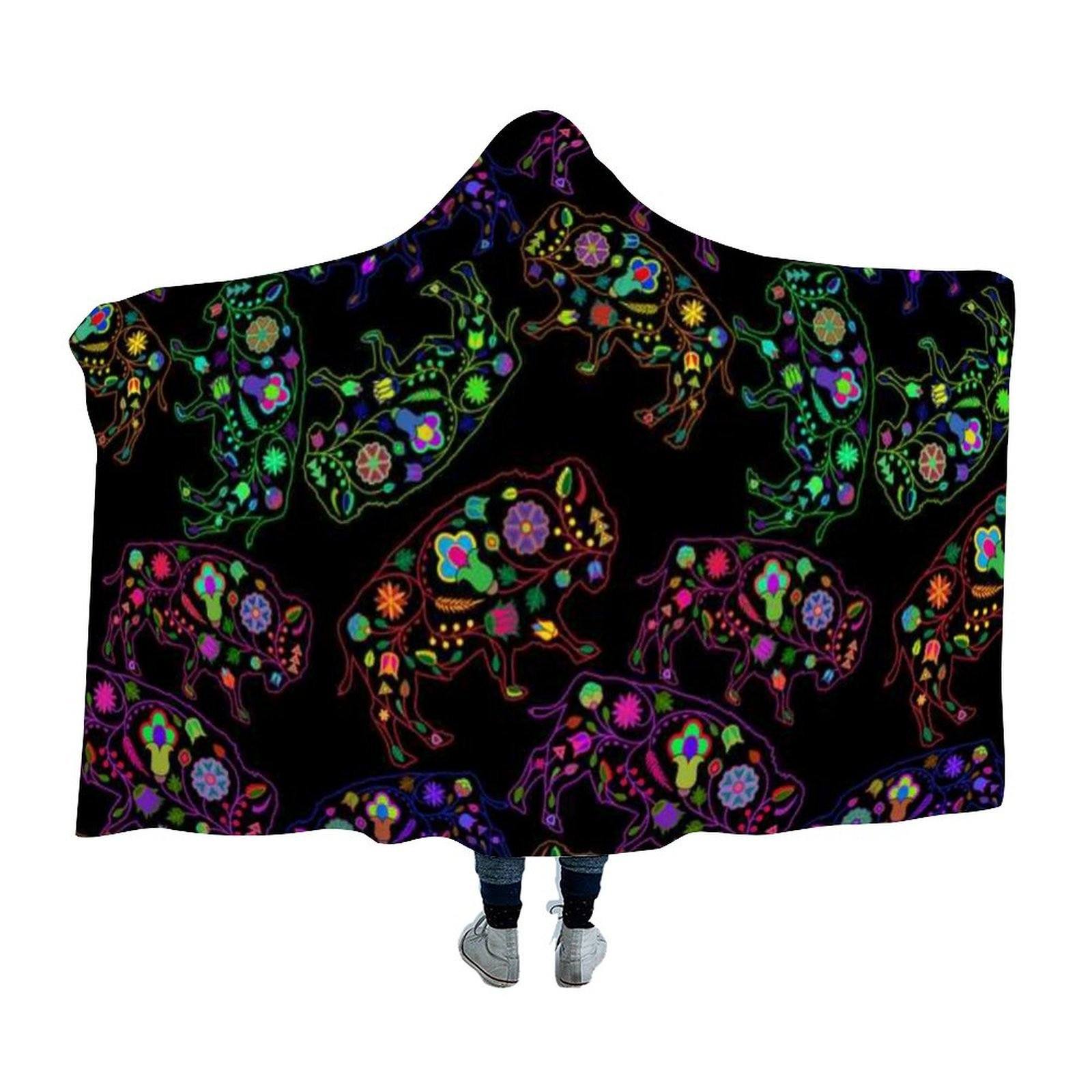 Neon Floral Buffalos Hooded Blanket