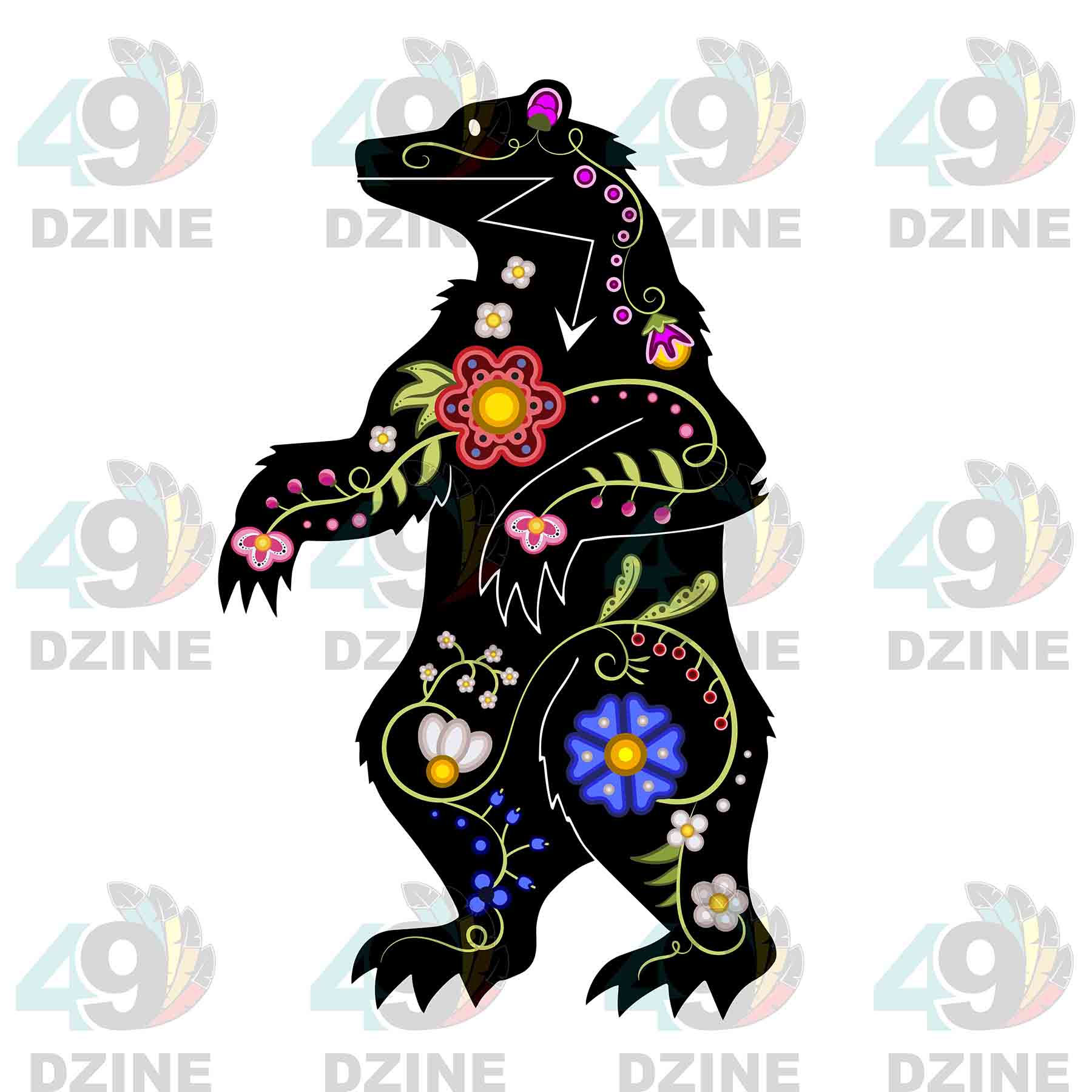 Floral Bear Stand Black Sticker