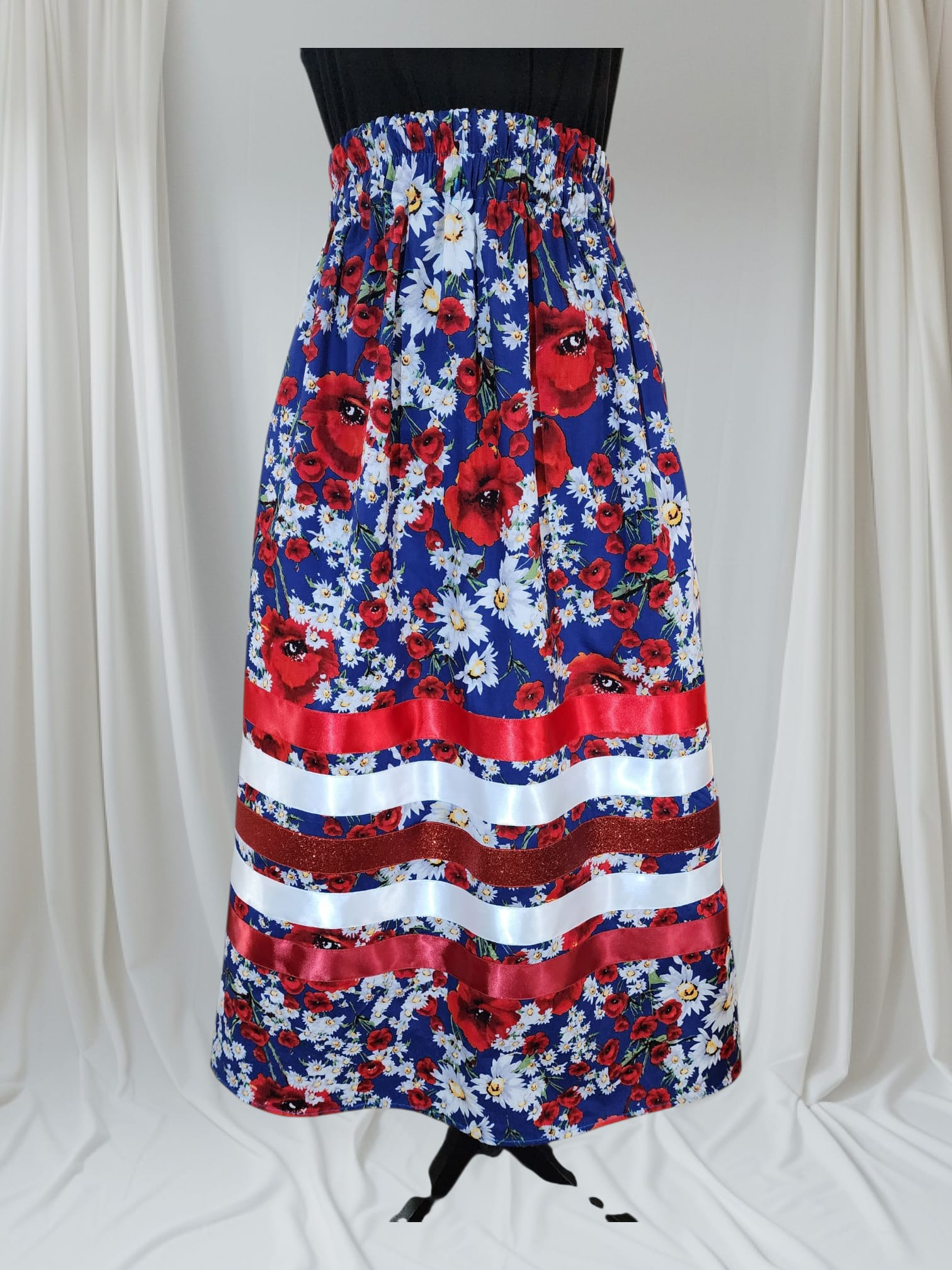 RezRibbons Handmade Blue Background Poppy Ribbon Skirt