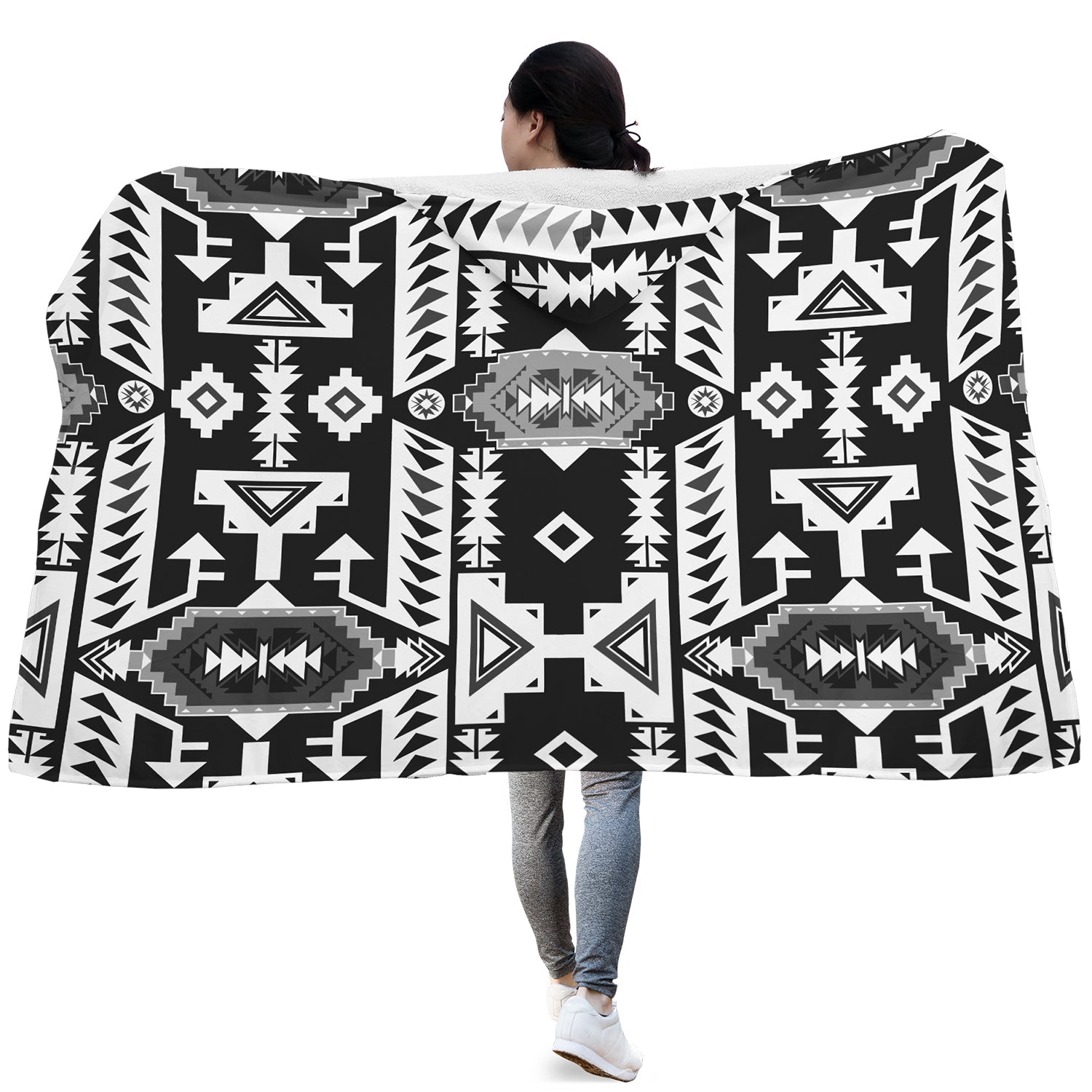 Chiefs Mountain Black and White Hooded Blanket
