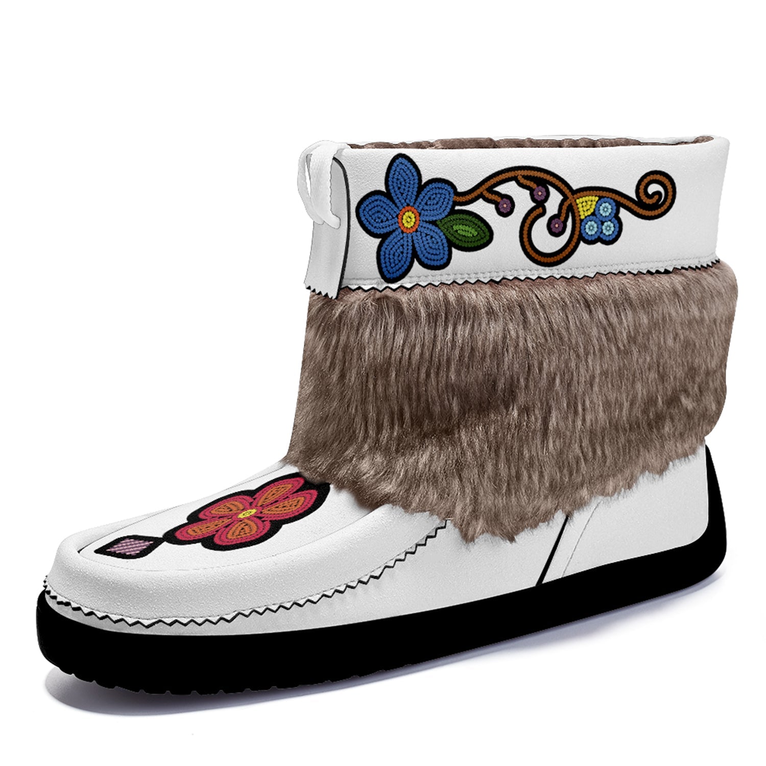 Flower Beadwork People Real Leather MocLux Short Style with Fur