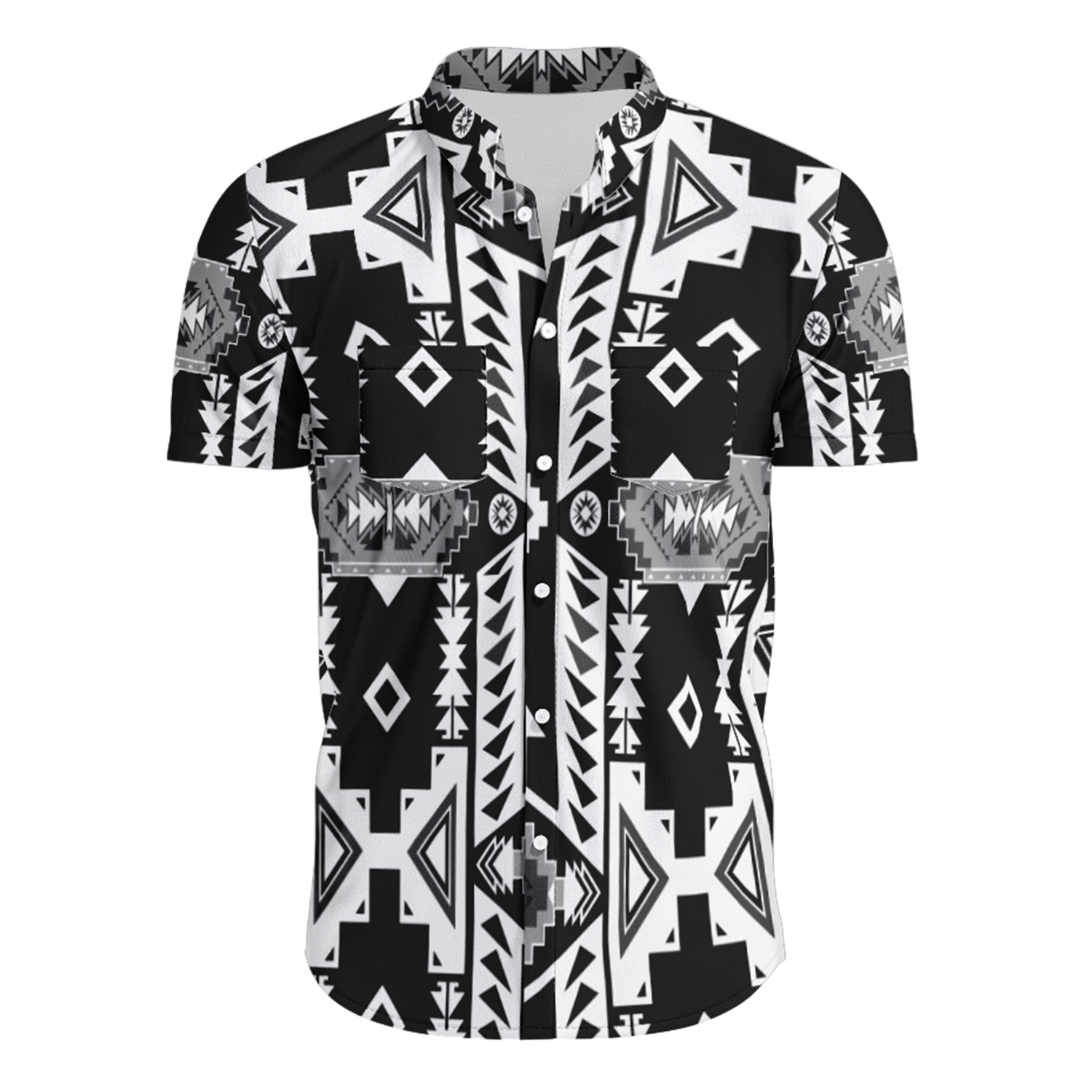 Men's Hawaiian-Style Button Up Shirt - Chiefs Mountain Black and White