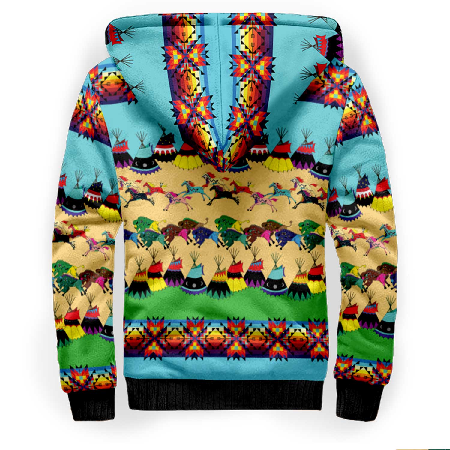 Horses and Buffalo Ledger Turquoise Sherpa Hoodie