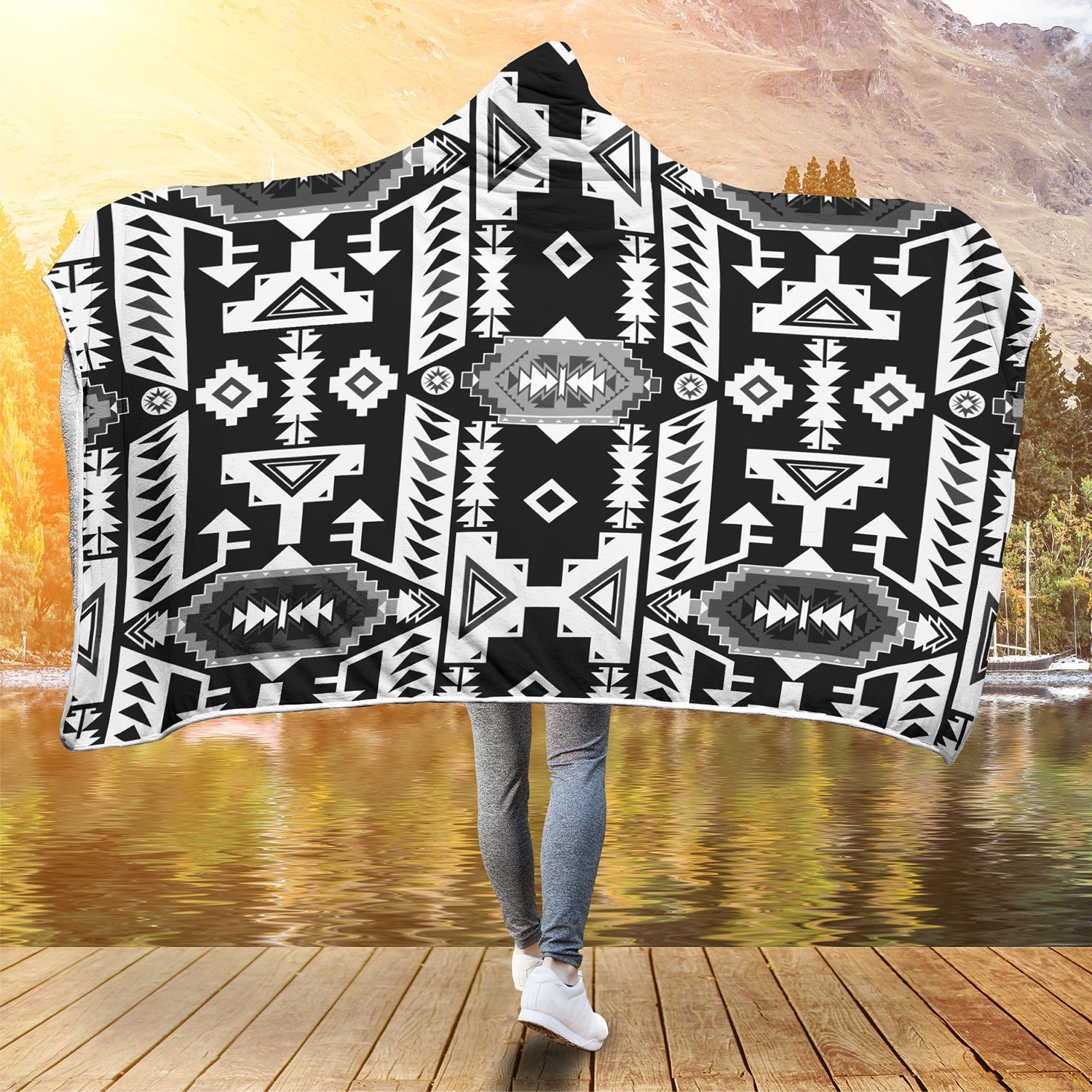 Chiefs Mountain Black and White Hooded Blanket