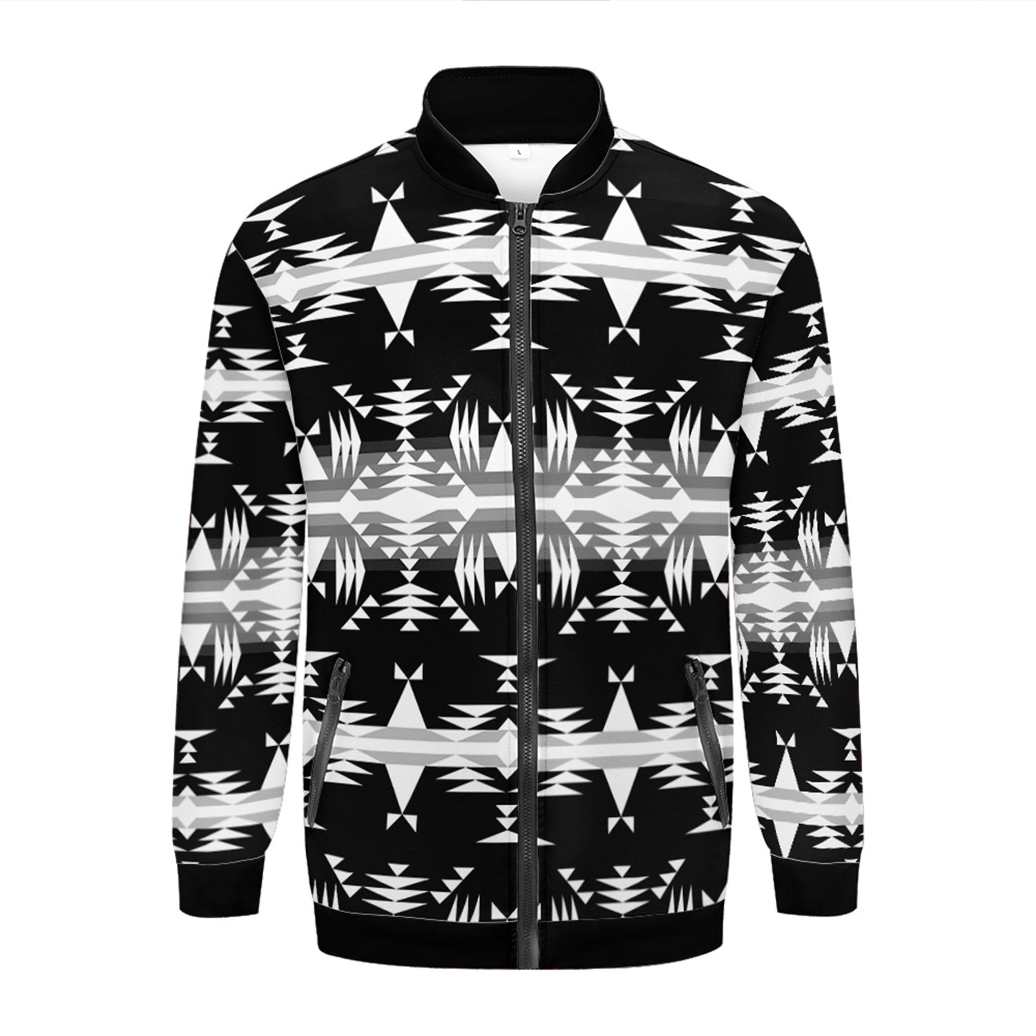 Between the Mountains Black and White Unisex Collar Zipper Jacket