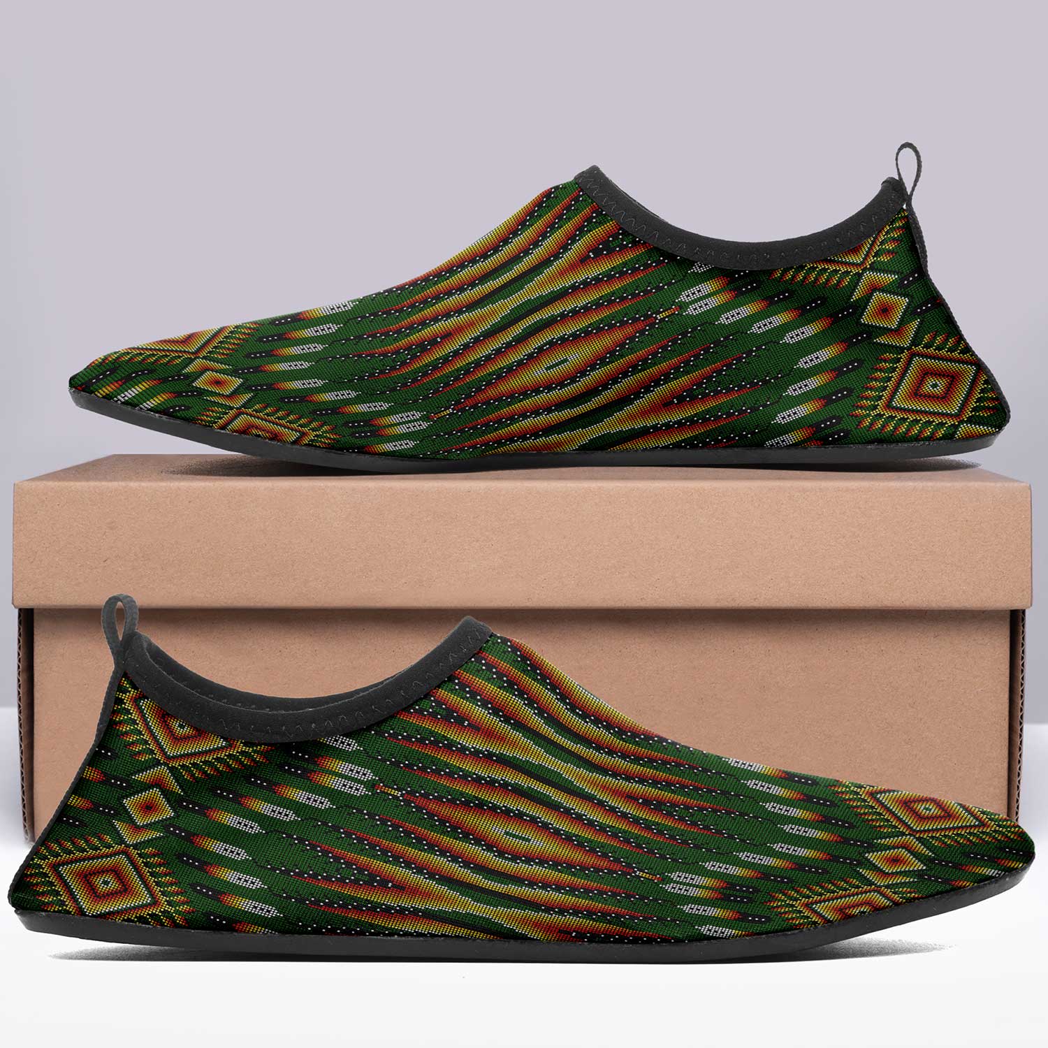 Fire Feather Green Kid's Sockamoccs Slip On Shoes