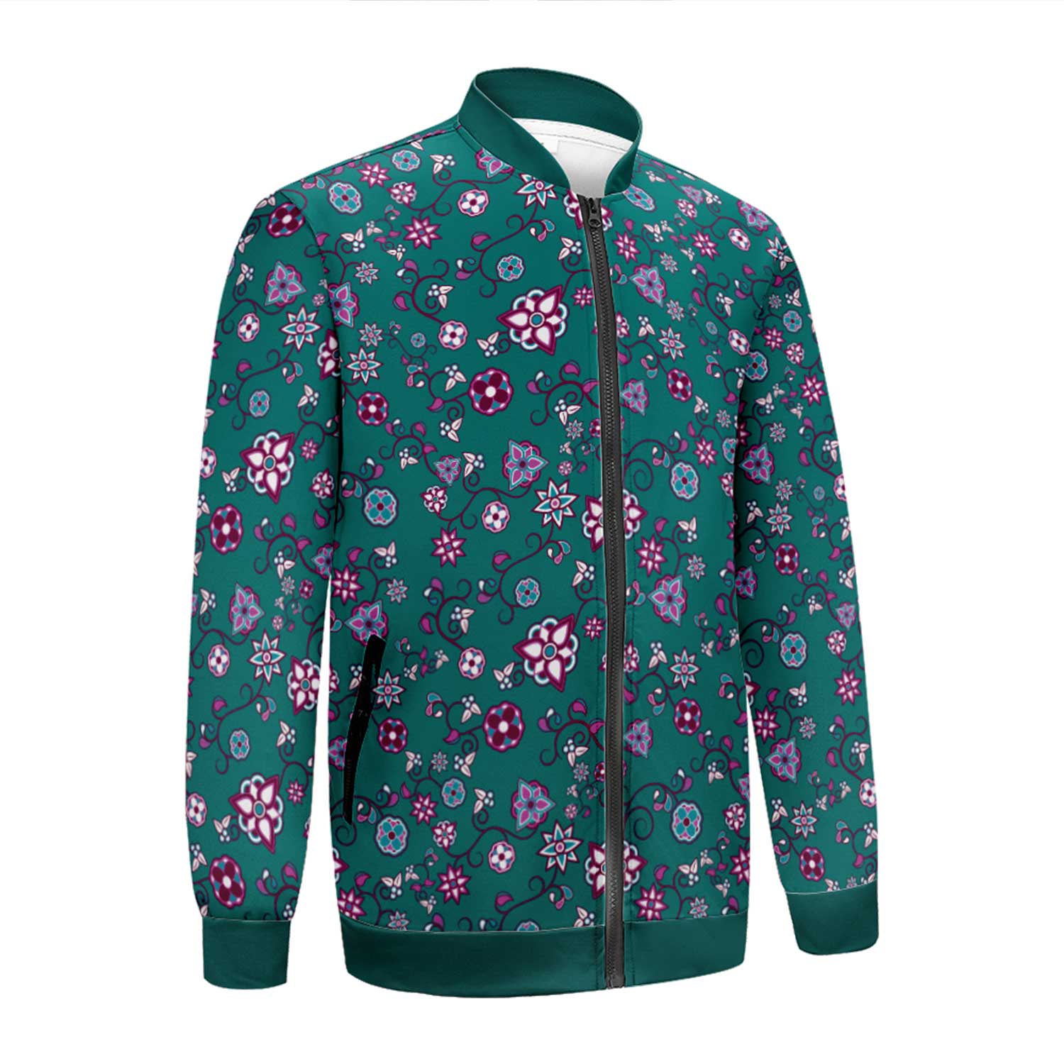 Burgundy Bloom Unisex Collar Zipper Jacket