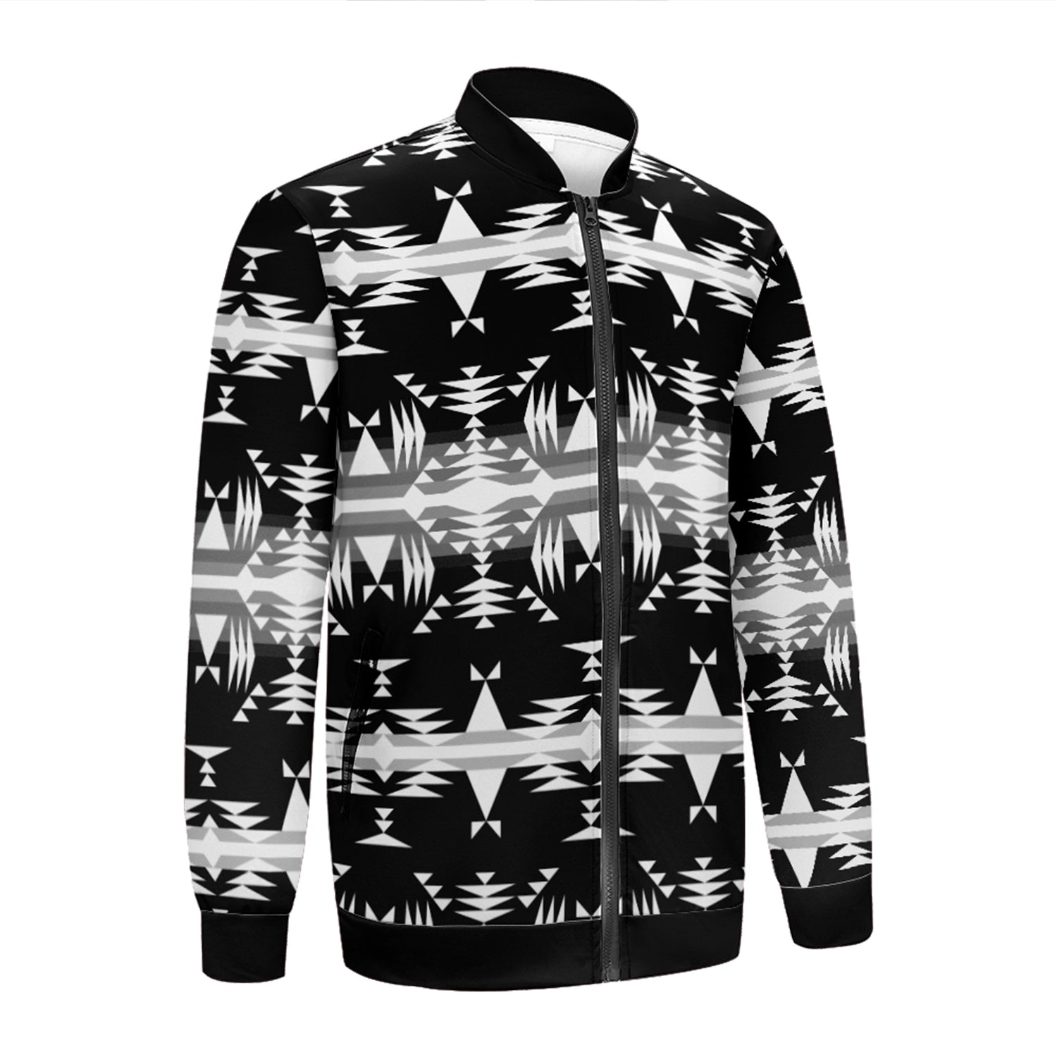 Between the Mountains White and Black Unisex Collar Zipper Jacket