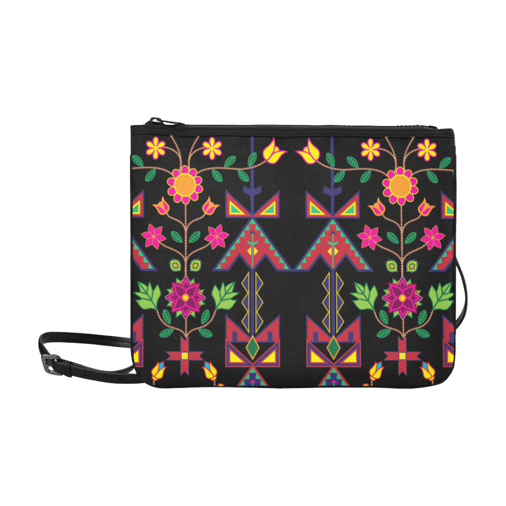 Geometric Floral Spring Black Clutch Bag
