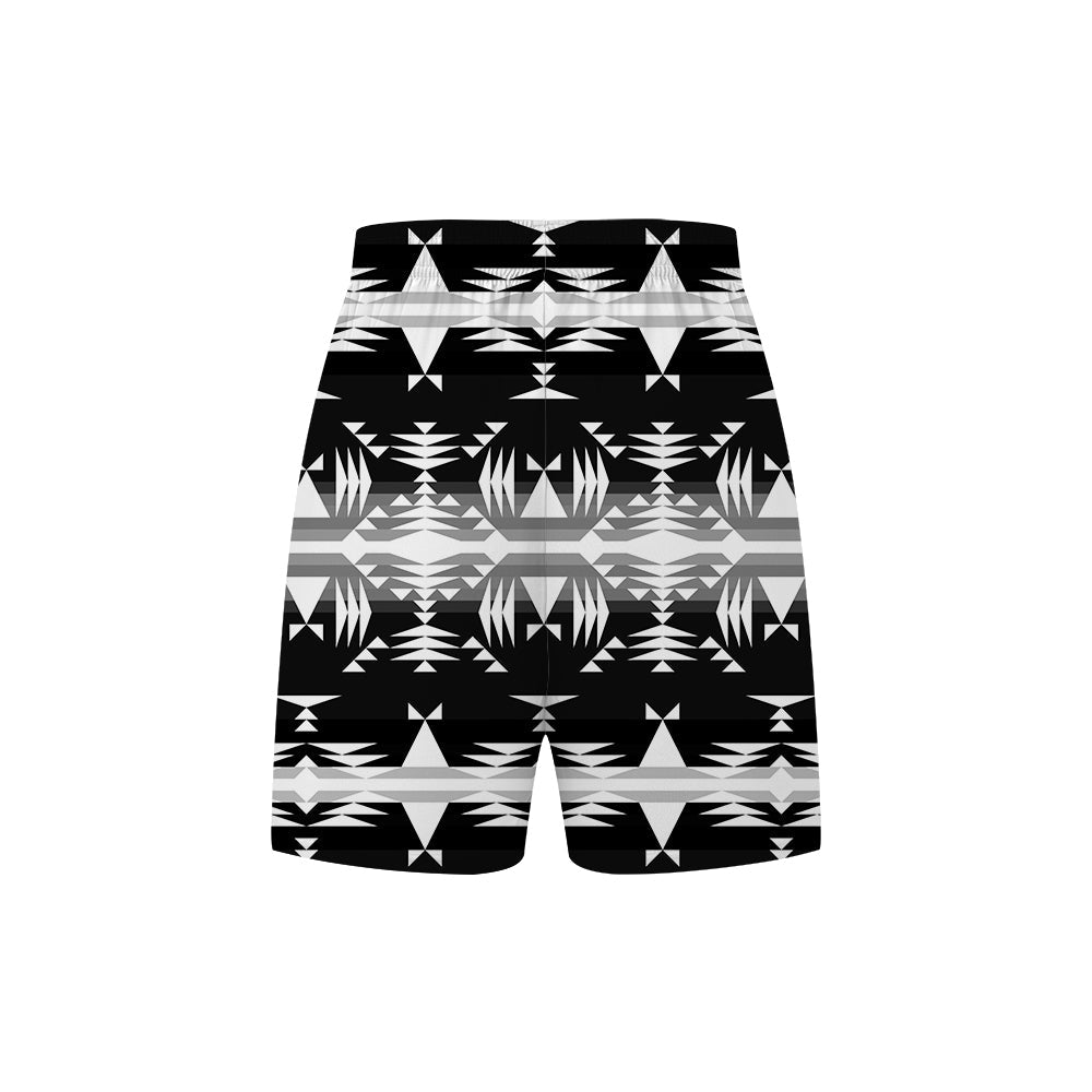 Between the Mountains Black and White Basketball Shorts