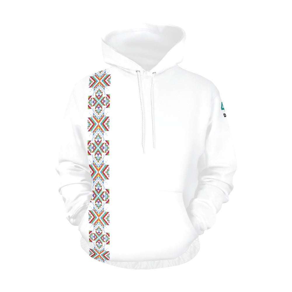 White Blanket Strip on White Hoodie for Men