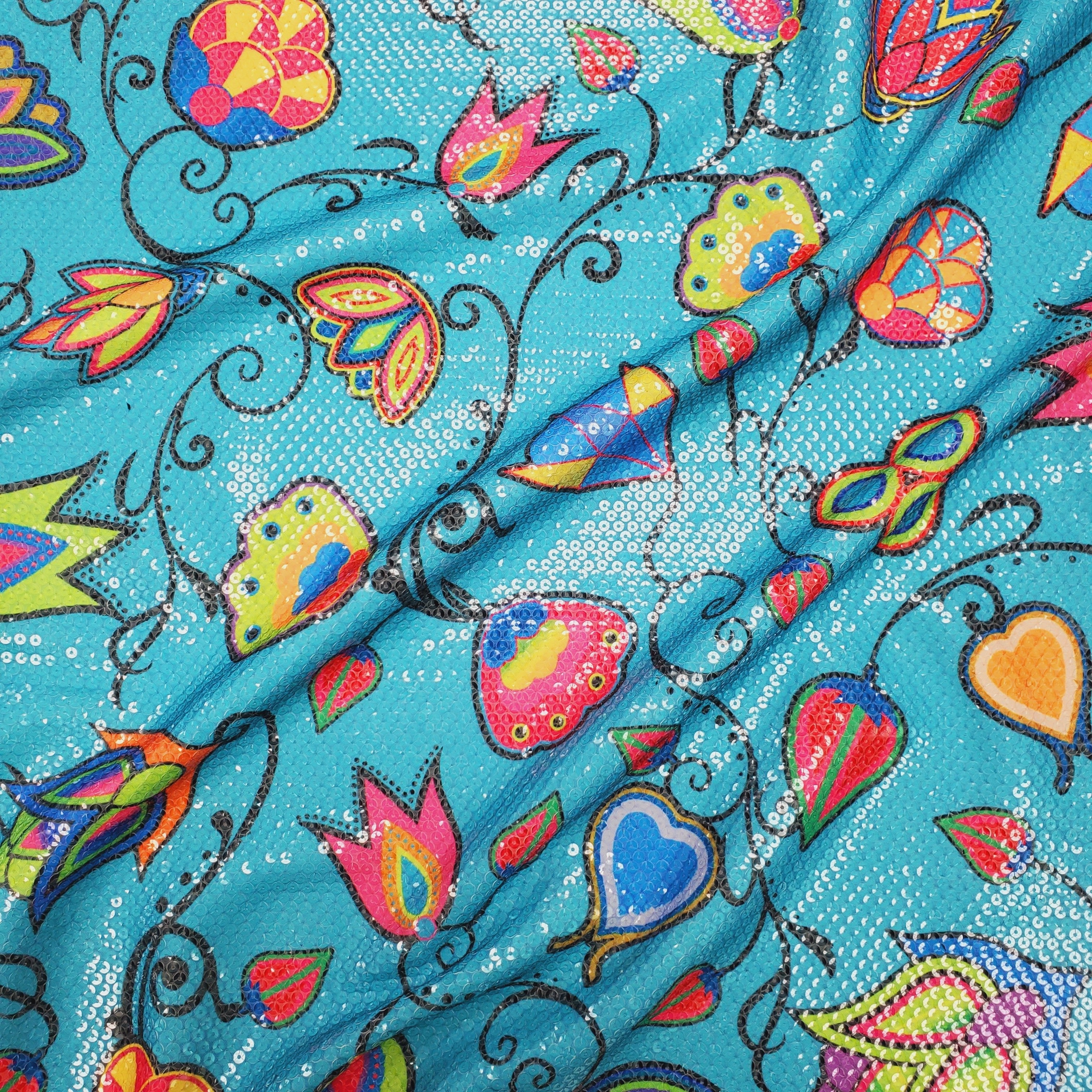 Indigenous Paisley Sky Sequin Fabric By the Yard