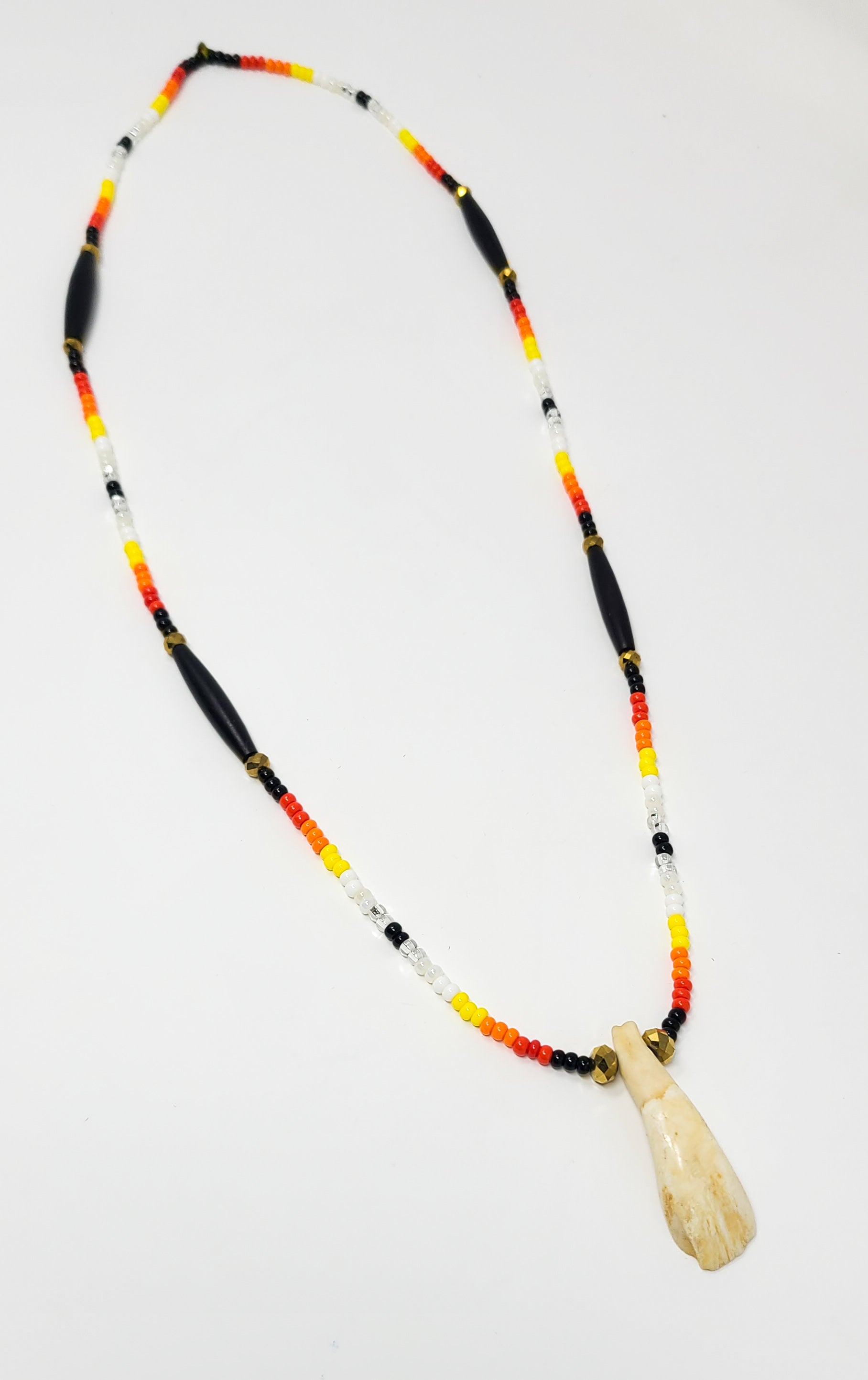 Clayton Aubichon Beaded Buffalo Tooth Necklace