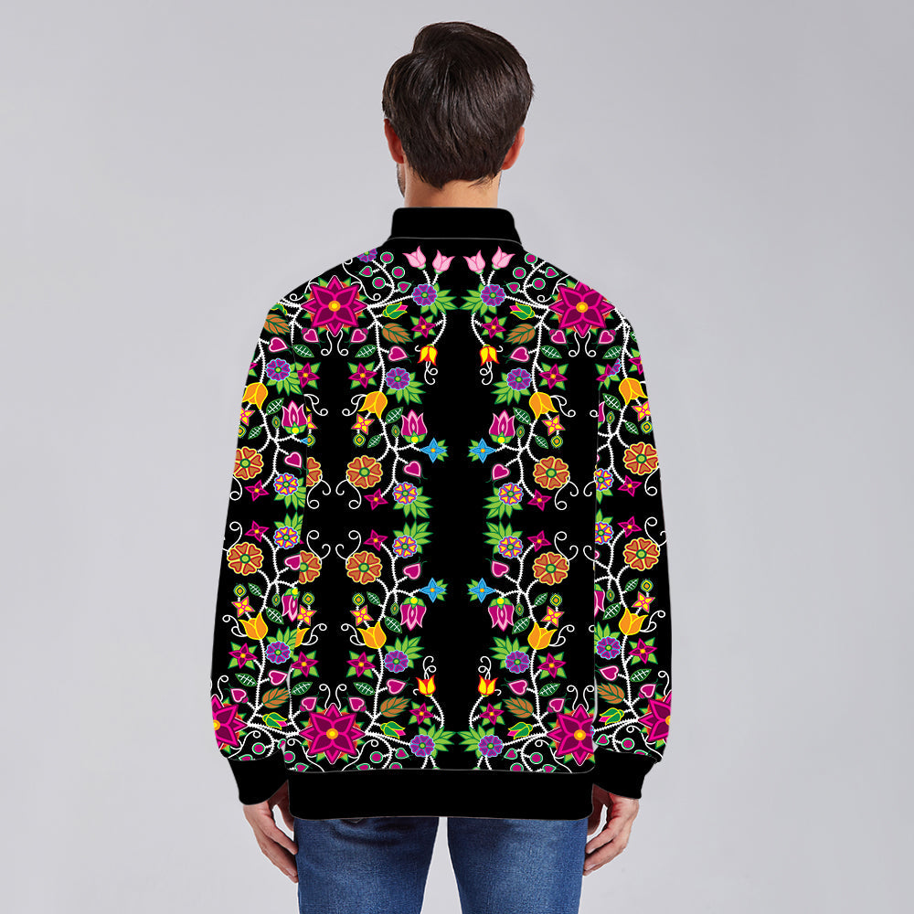 Floral Beadwork -01  Unisex Collar Zipper Jacket