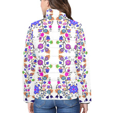 Load image into Gallery viewer, Floral Beadwork Four Clans White Women&#39;s Stand Collar Padded Jacket
