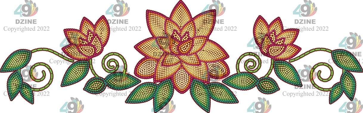 14-inch Floral Transfer - Beaded Florals Fire