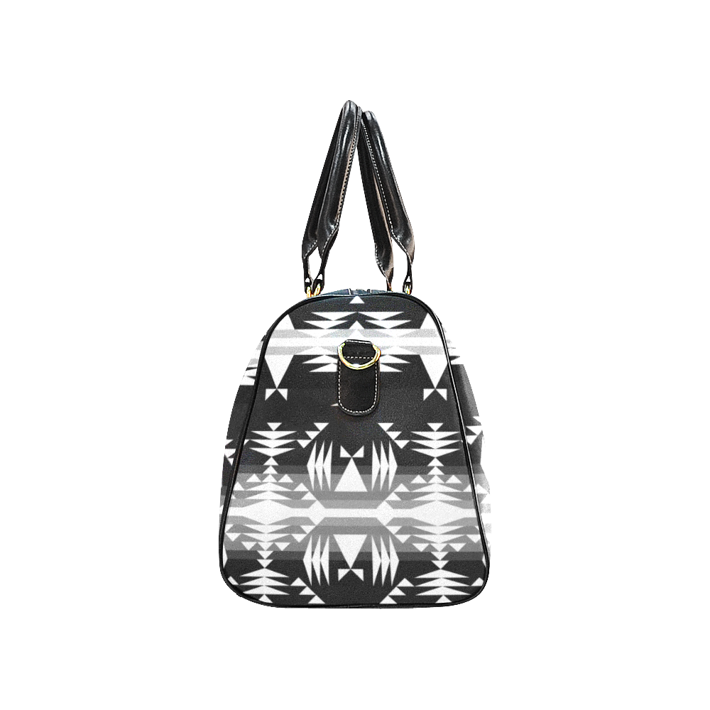Between the Mountains Black and White Waterproof Travel Bag