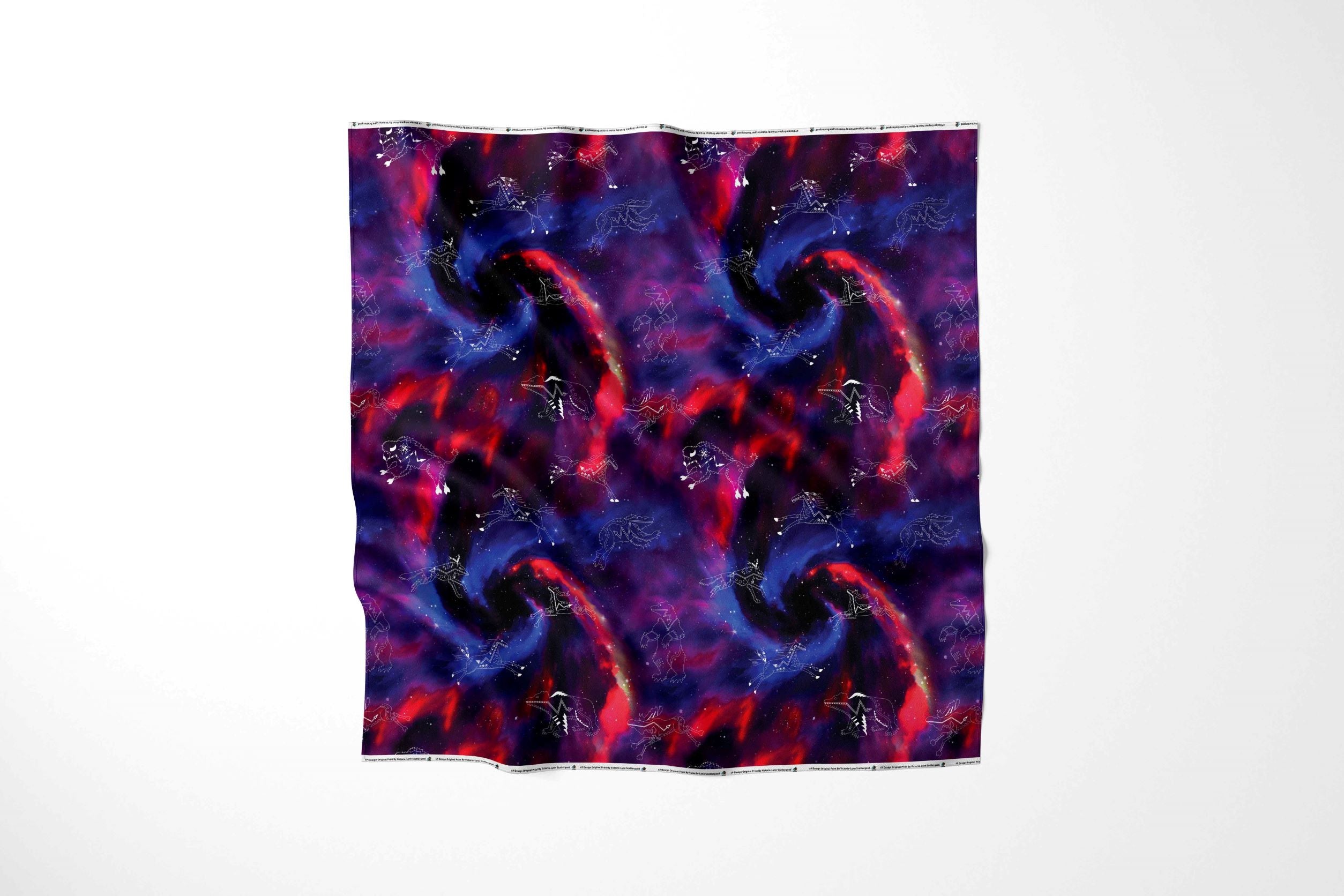 Animal Ancestors Blue Pink Swirl Cotton Fabric