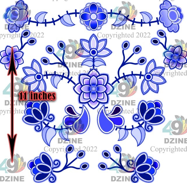 11-inch Floral Transfer - Floral Amour Stitch Crest Azure