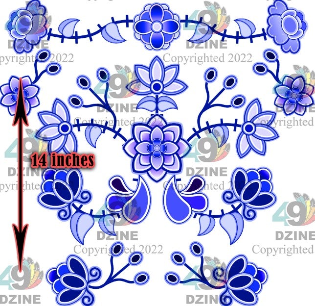 14-inch Floral Transfer - Floral Amour Stitch Crest Azure
