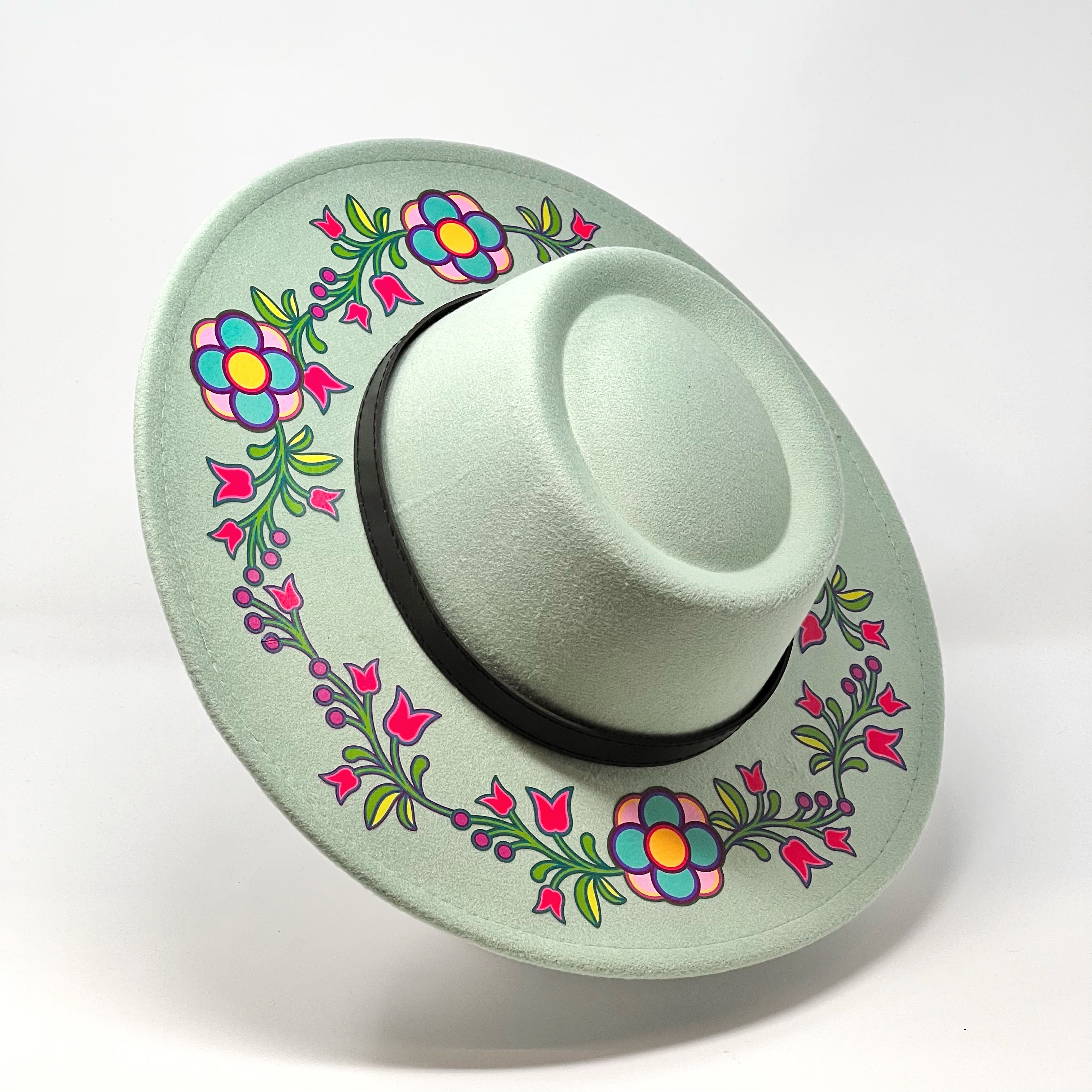Mint Floral Wide Brim Hat