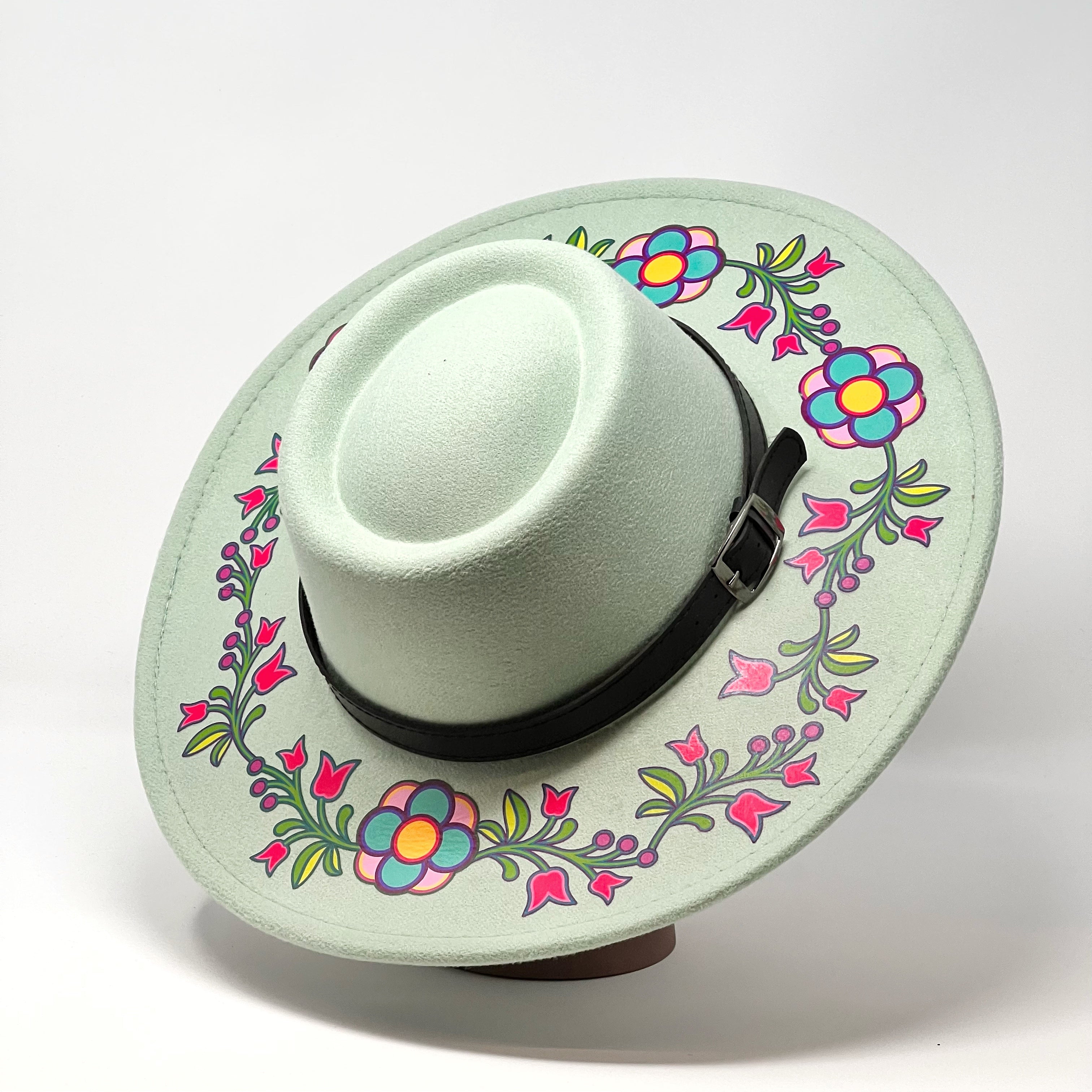 Mint Floral Wide Brim Hat