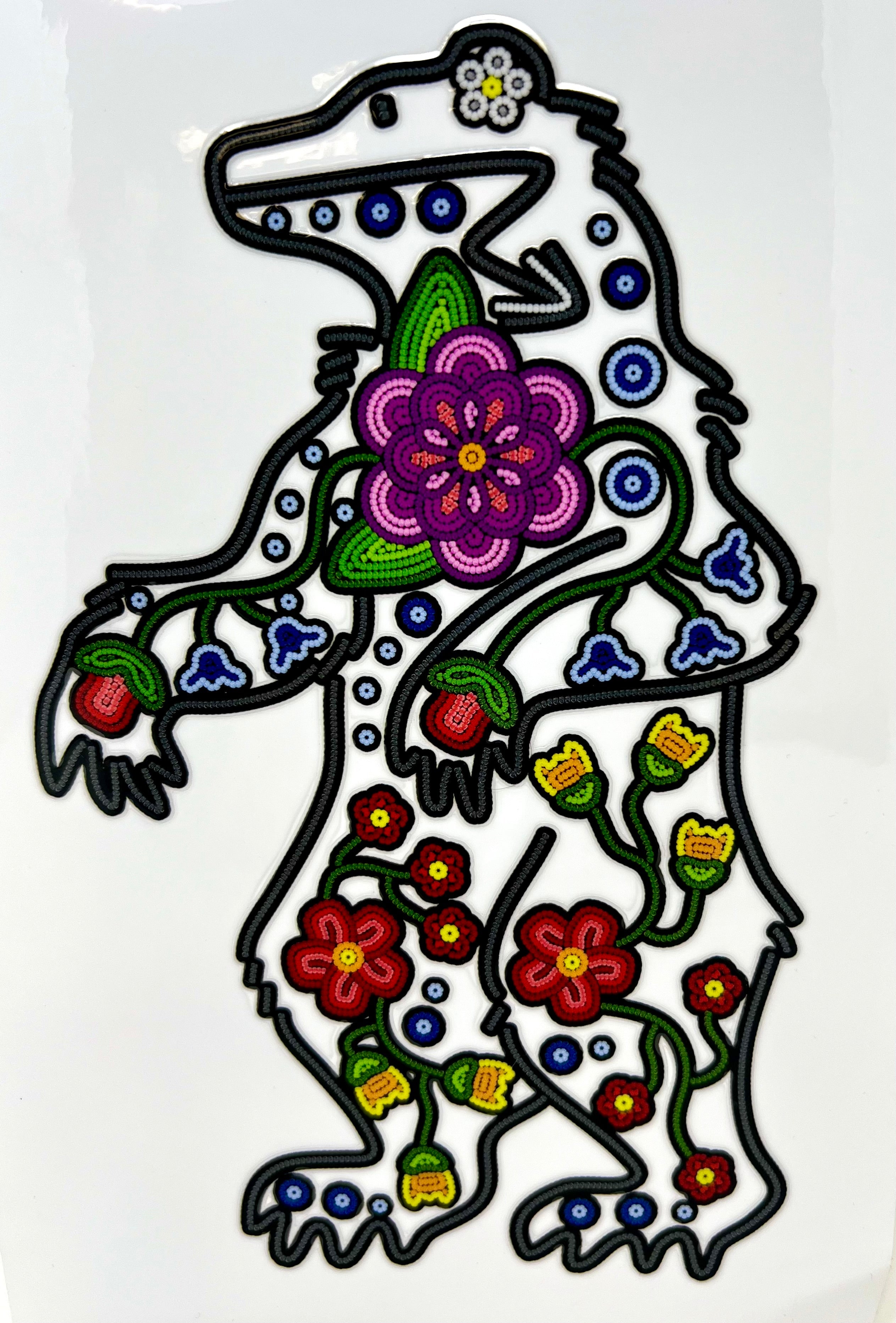 Floral Beaded Bear Standing UV Sticker