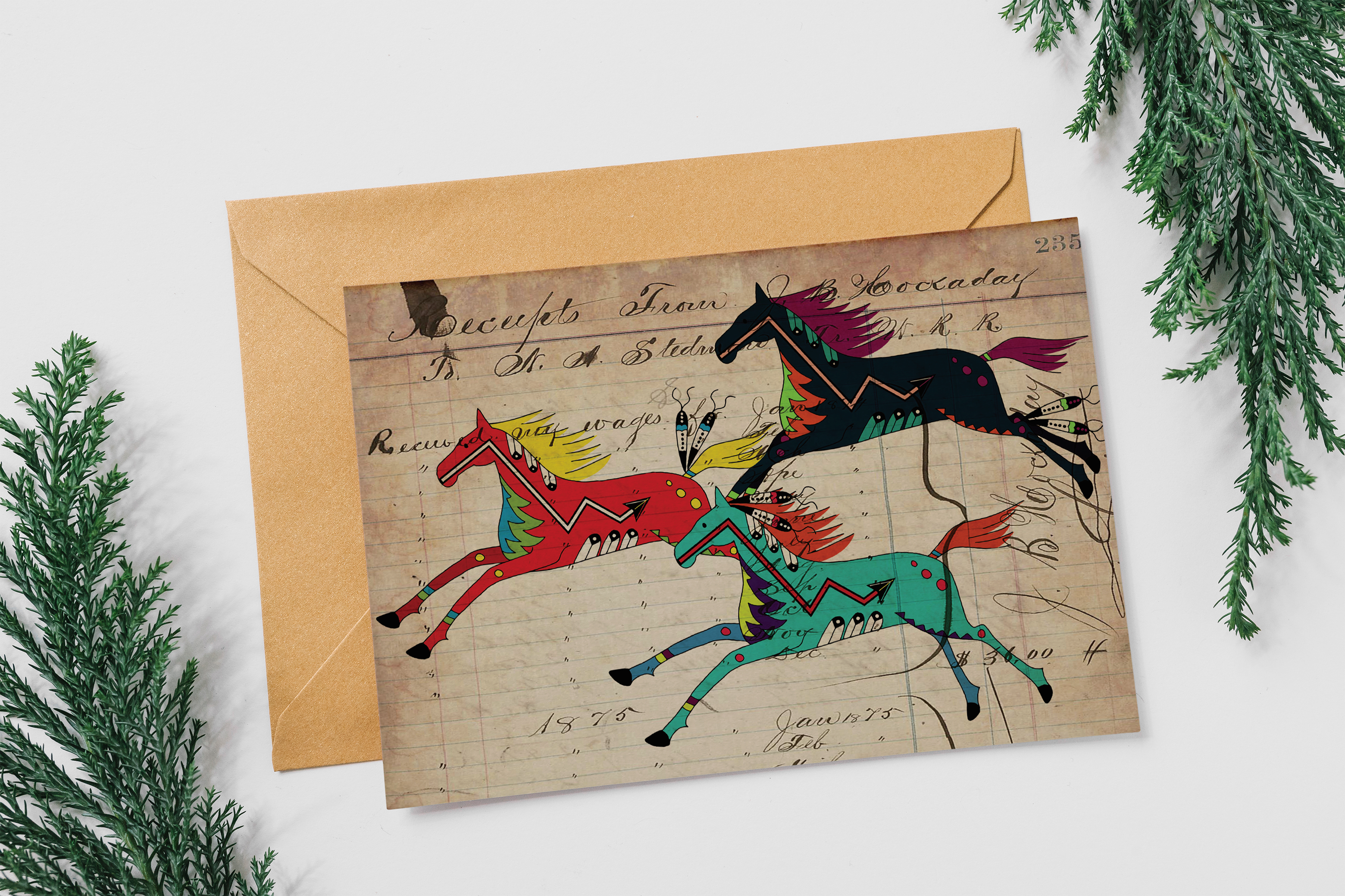 Horses Ledger Art Greeting Card