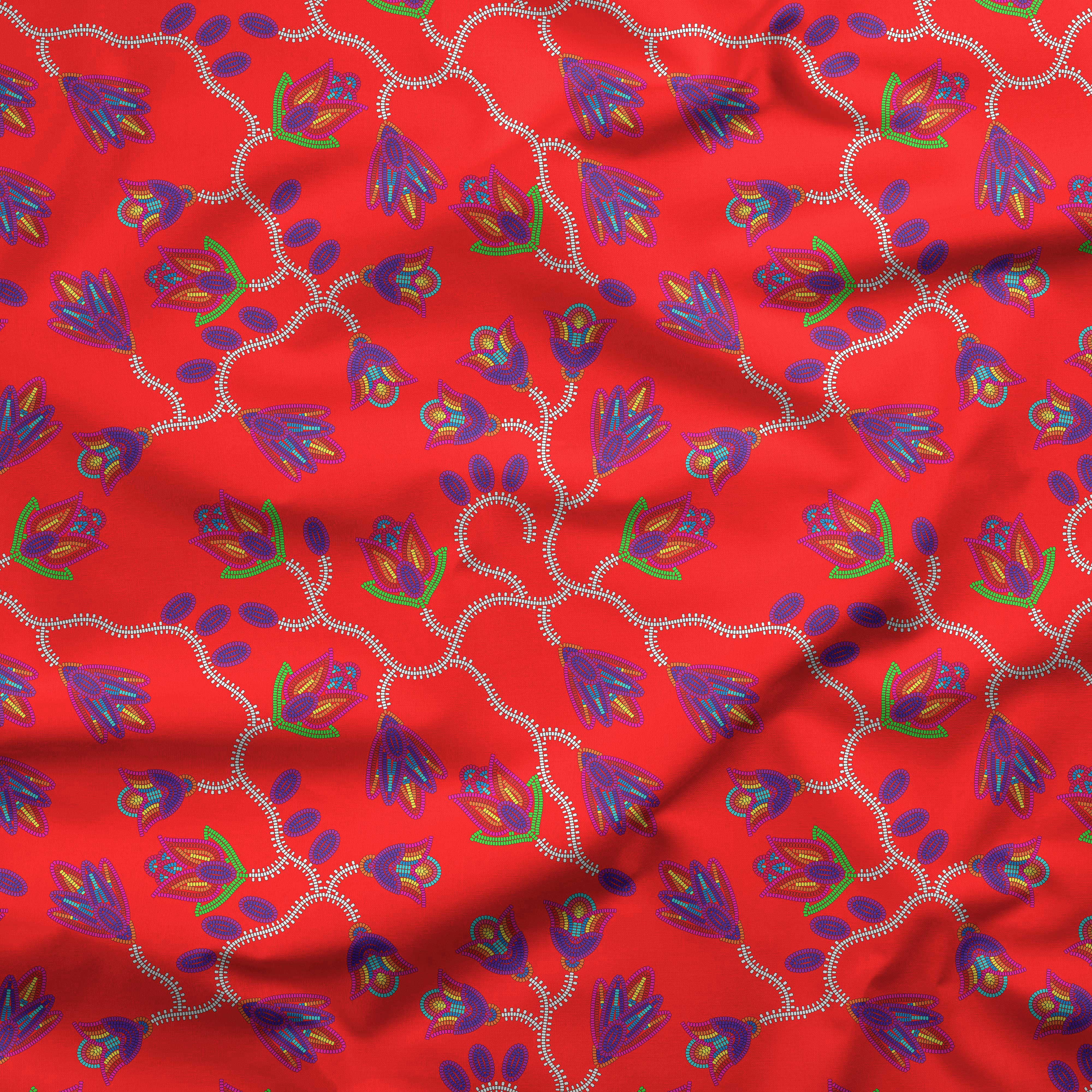 Spring Blossoms Red Cotton Poplin Fabric By the Yard