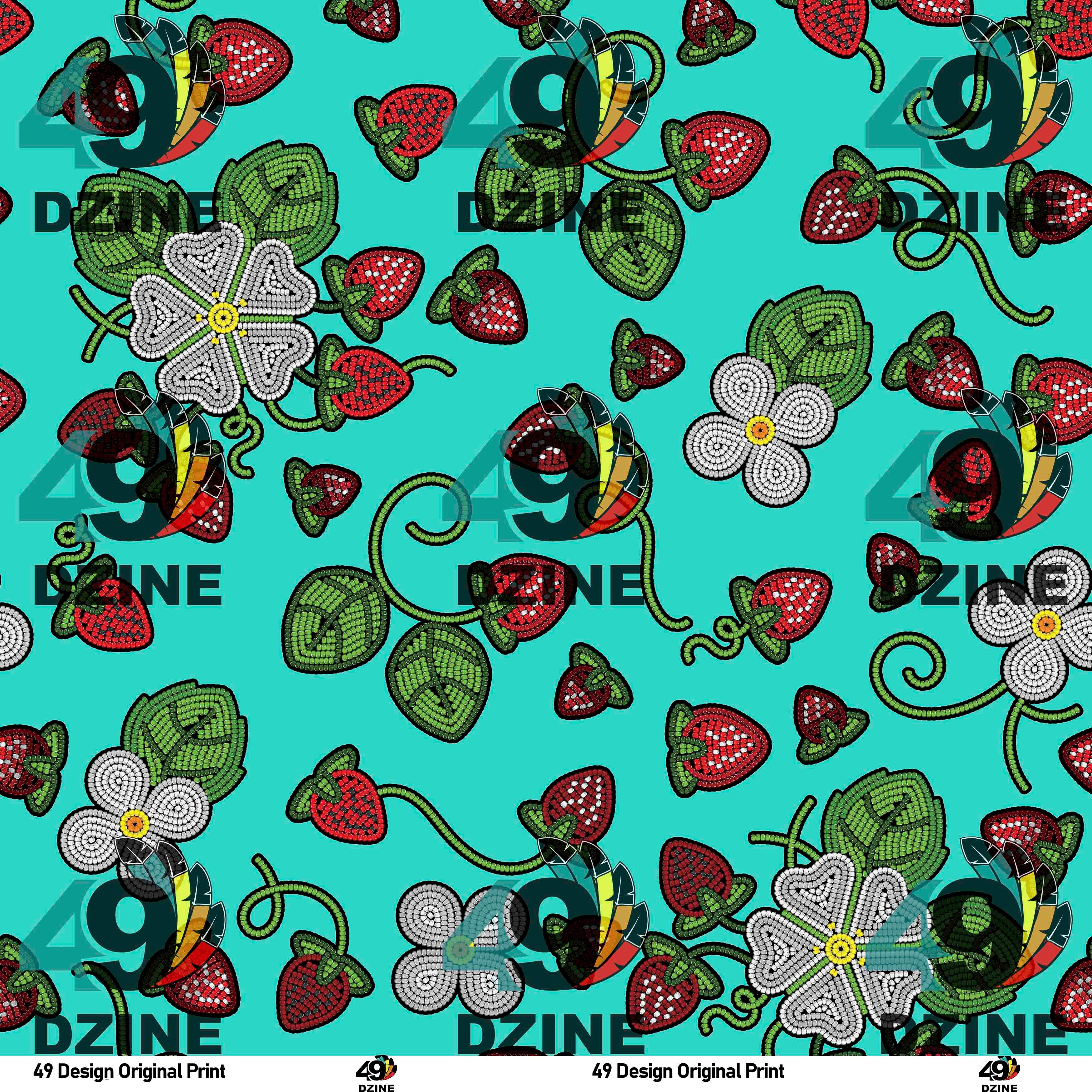 Strawberry Dreams Turquoise Cotton Fabric