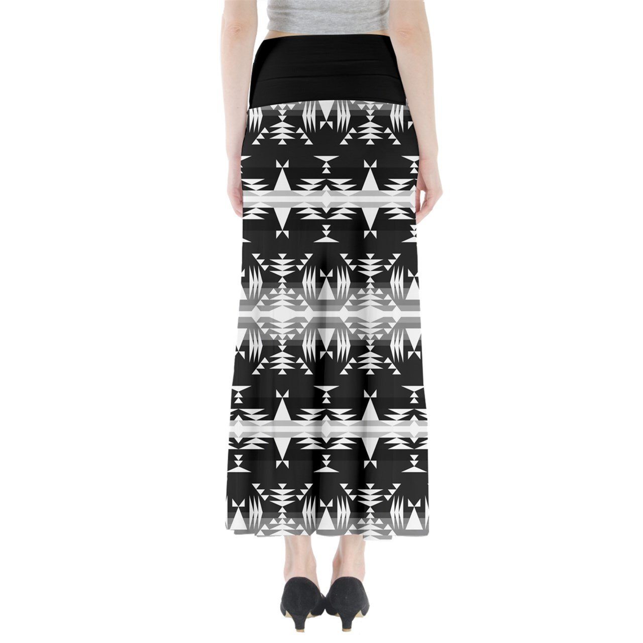 Between the Mountains Black and White Full Length Maxi Skirt skirts 49 Dzine 