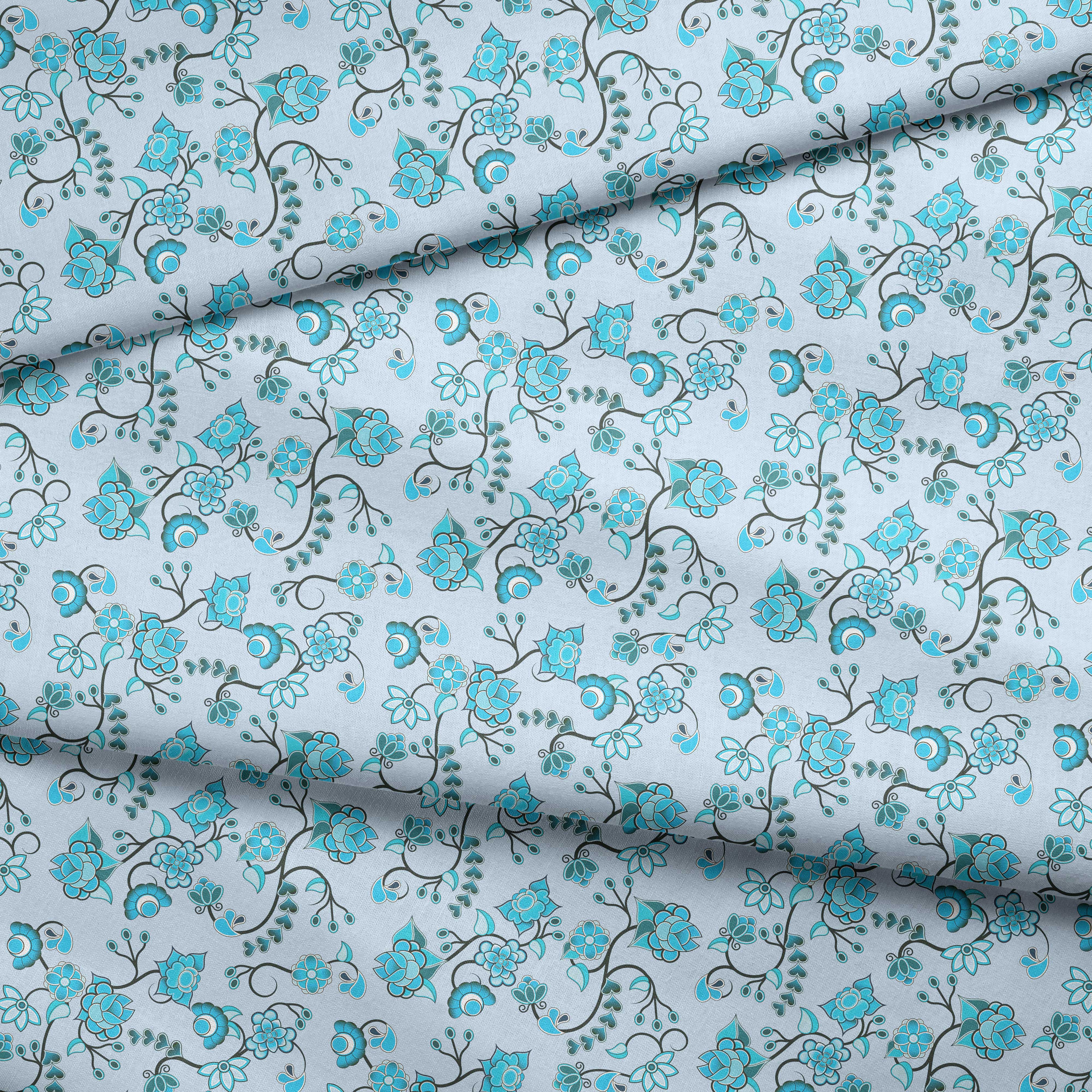 Blue Floral Amour Cotton Poplin Fabric By the Yard Fabric NBprintex 