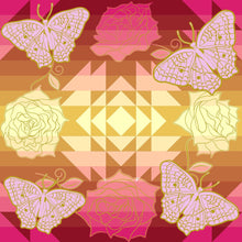 Load image into Gallery viewer, Butterfly and Roses on Geometric Cotton Poplin Fabric By the Yard Fabric NBprintex 
