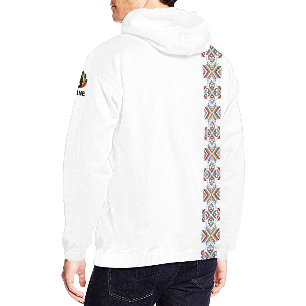 White Blanket Strip on White Hoodie for Men