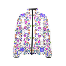 Load image into Gallery viewer, Floral Beadwork Four Clans White Women&#39;s Stand Collar Padded Jacket
