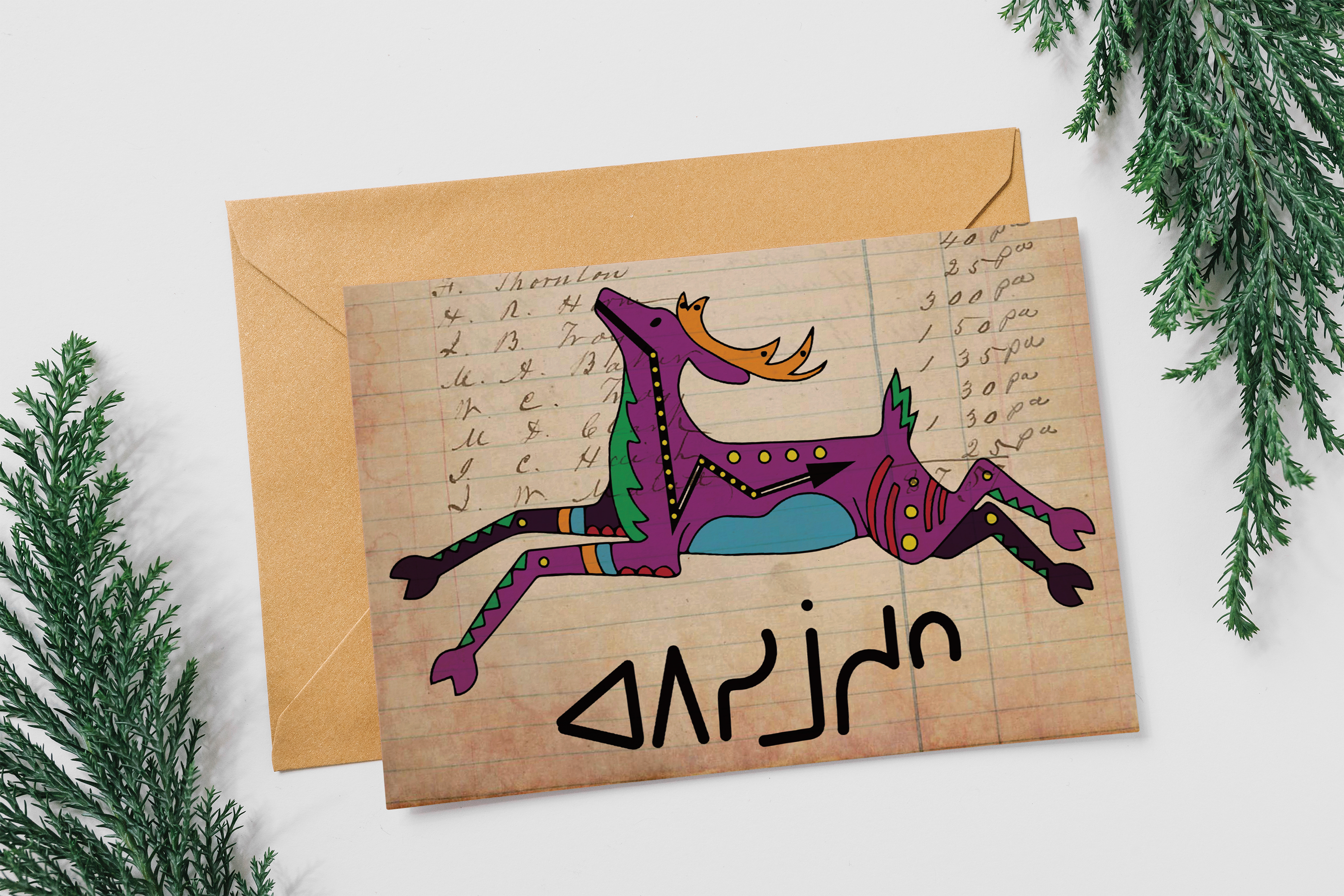 Deer Ledger Art Greeting Card