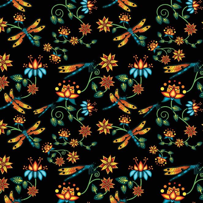 Dragon Lily Noir Cotton Poplin Fabric By the Yard Fabric NBprintex 