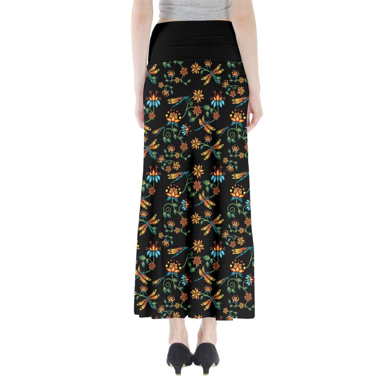 Dragon Lily Noir Full Length Maxi Skirt skirts 49 Dzine 