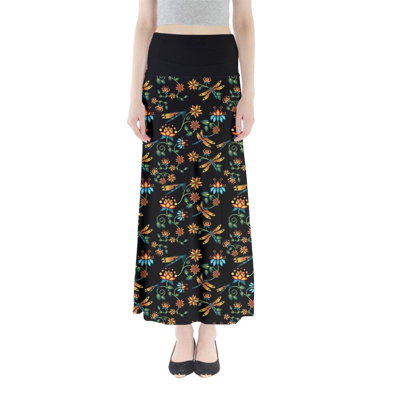 Dragon Lily Noir Full Length Maxi Skirt skirts 49 Dzine 