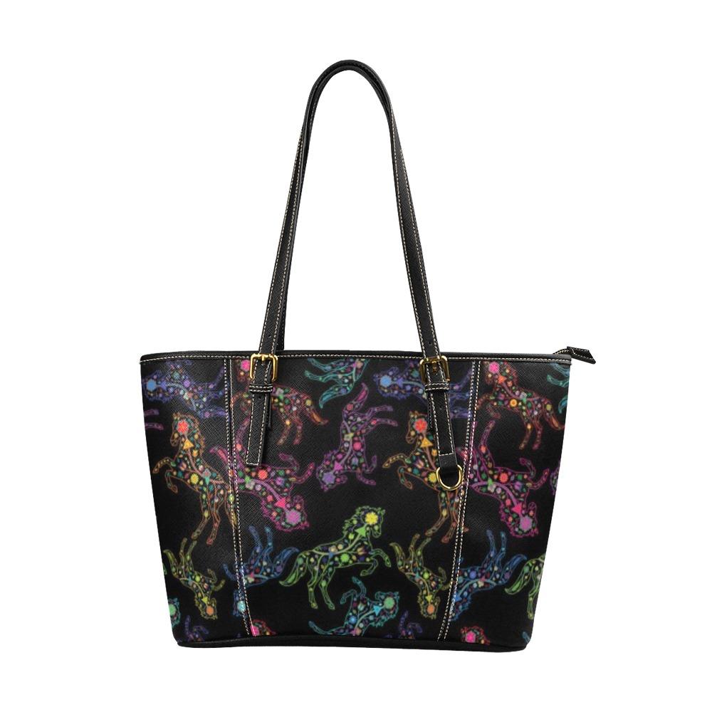 Floral Horse Leather Tote Bag/Large (Model 1640) bag e-joyer 