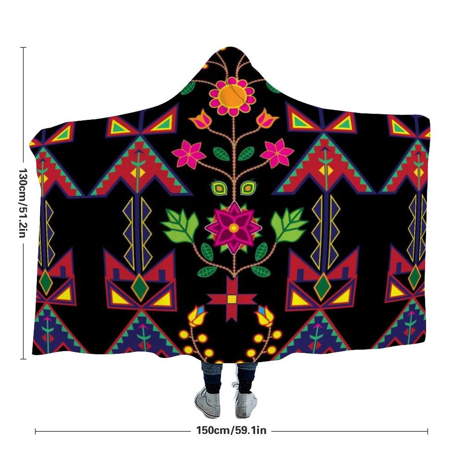 Geometric Floral Spring Black Hooded Blanket 49 Dzine 