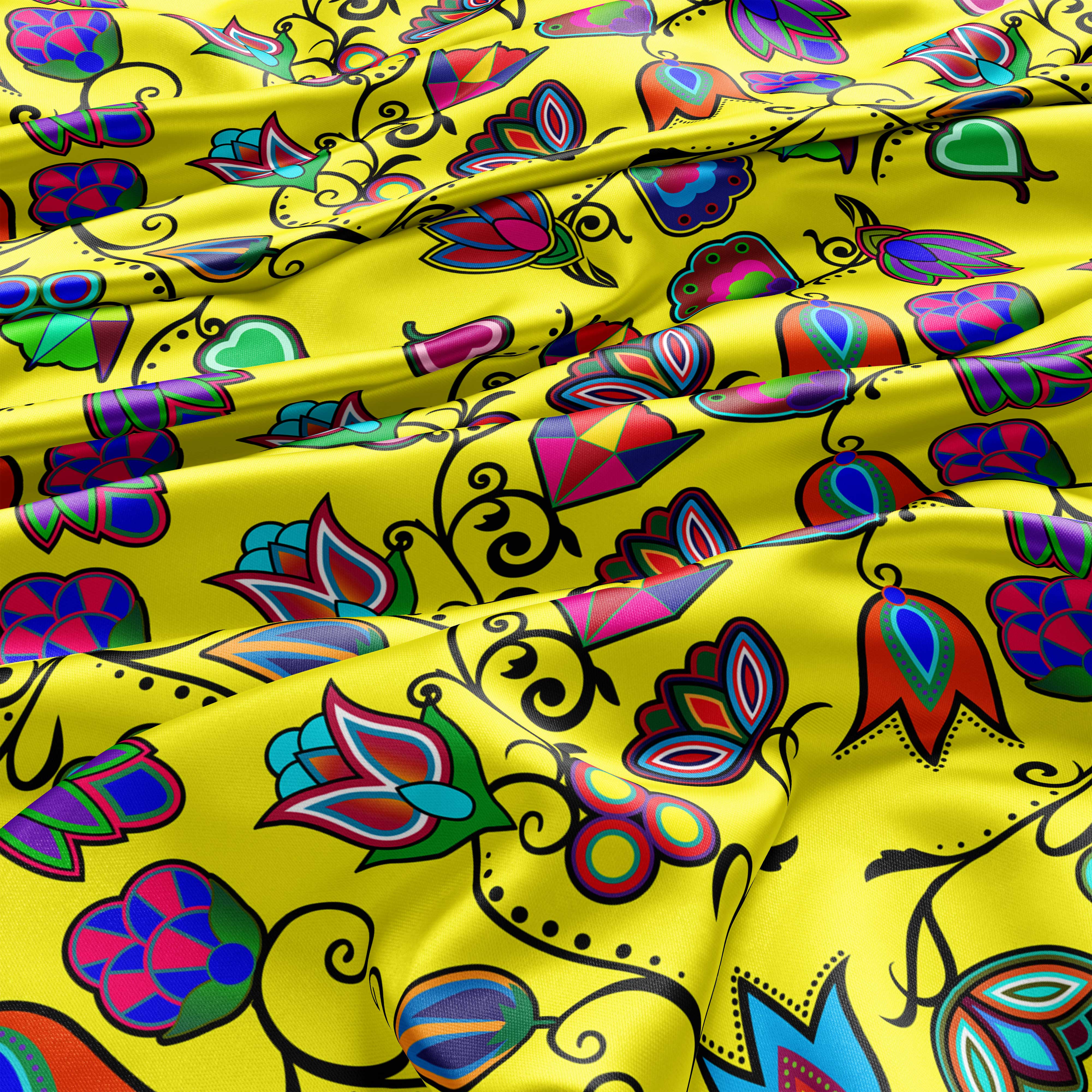 Indigenous Paisley - Yellow Satin Fabric 49DzineStore 