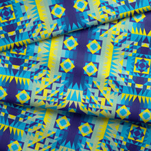 Load image into Gallery viewer, Kaleidoscope Jaune Bleu Cotton Poplin Fabric By the Yard Fabric NBprintex 
