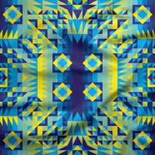 Load image into Gallery viewer, Kaleidoscope Jaune Bleu Cotton Poplin Fabric By the Yard Fabric NBprintex 

