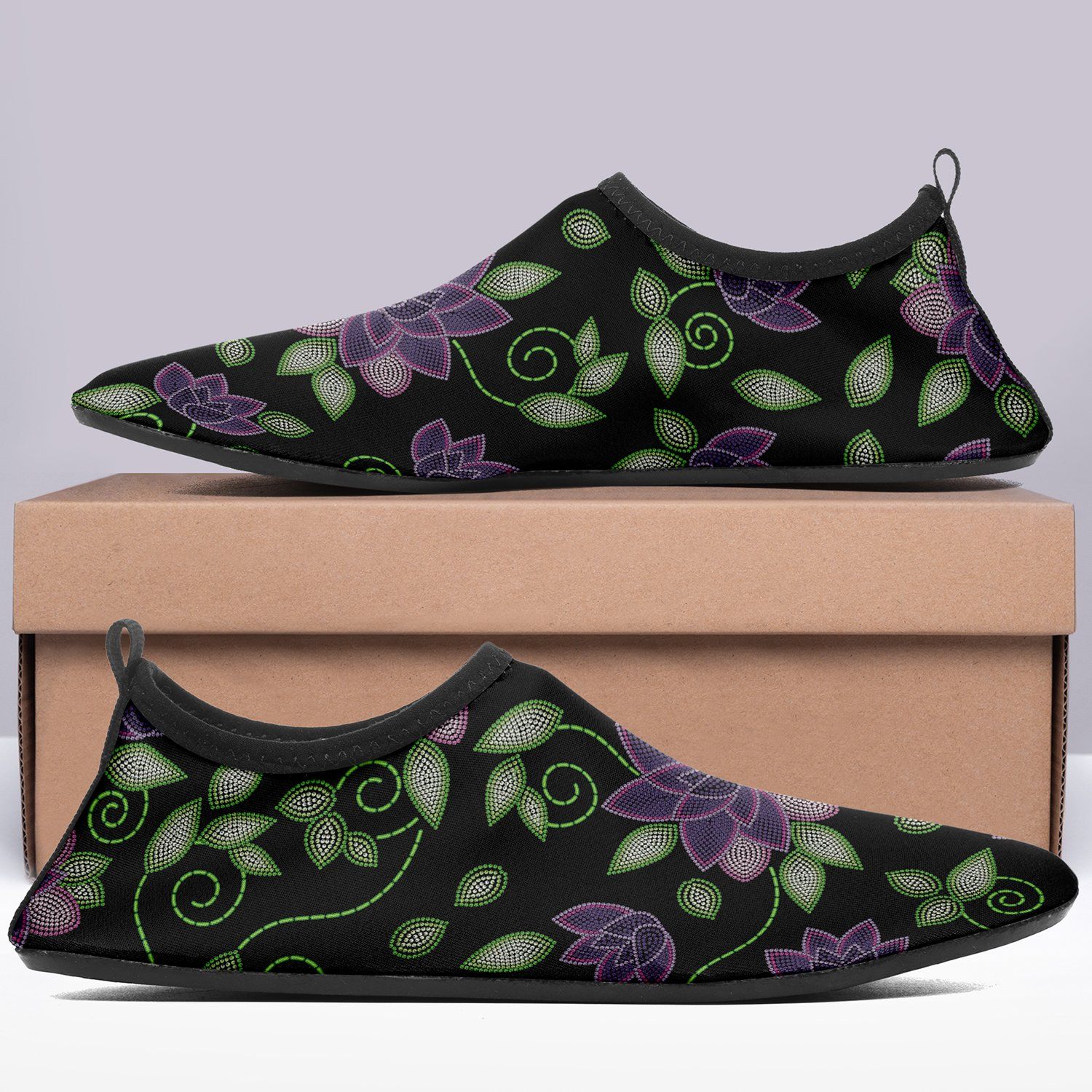 Purple Beaded Rose Sockamoccs Slip On Shoes Herman 