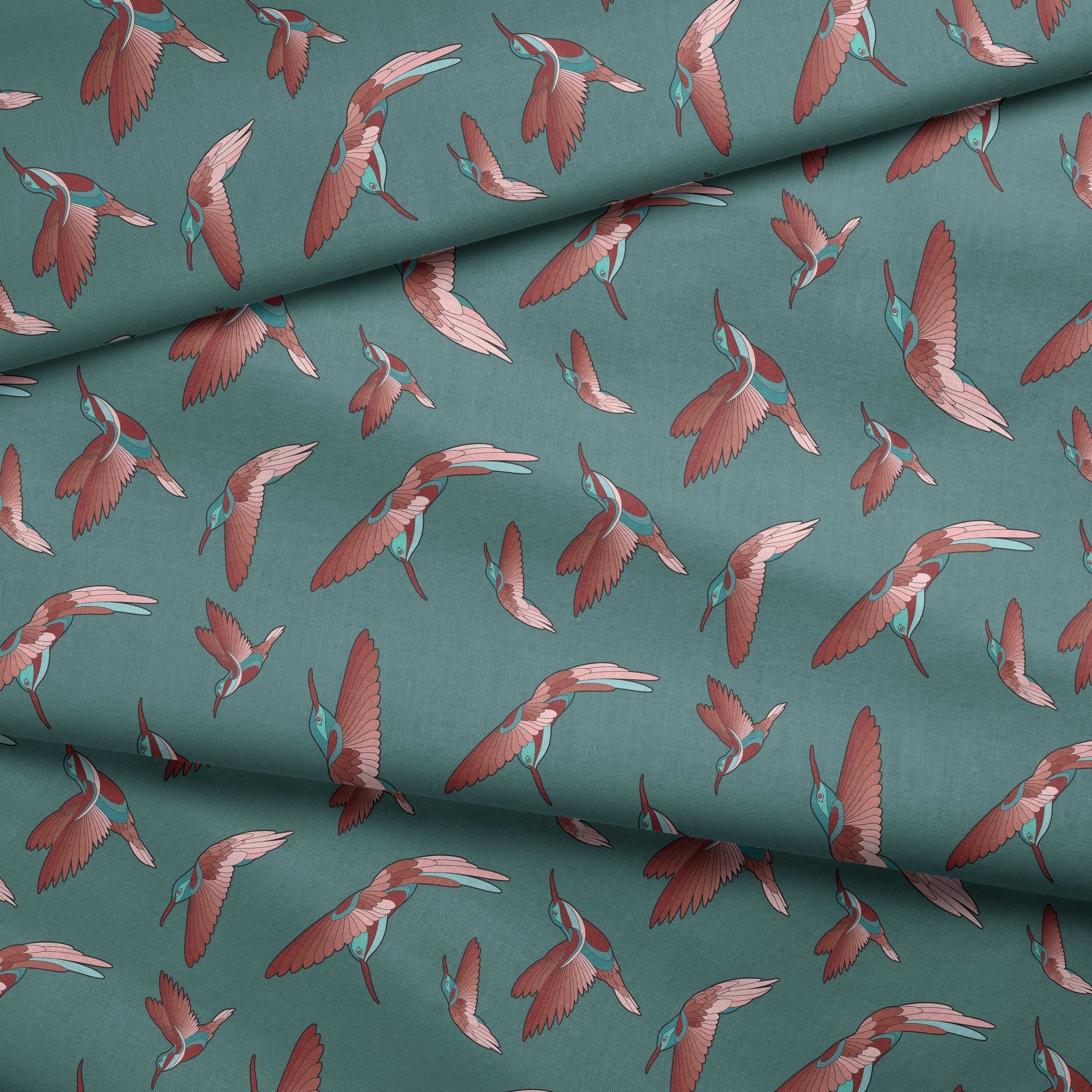 Red Swift Turquoise Cotton Poplin Fabric By the Yard Fabric NBprintex 
