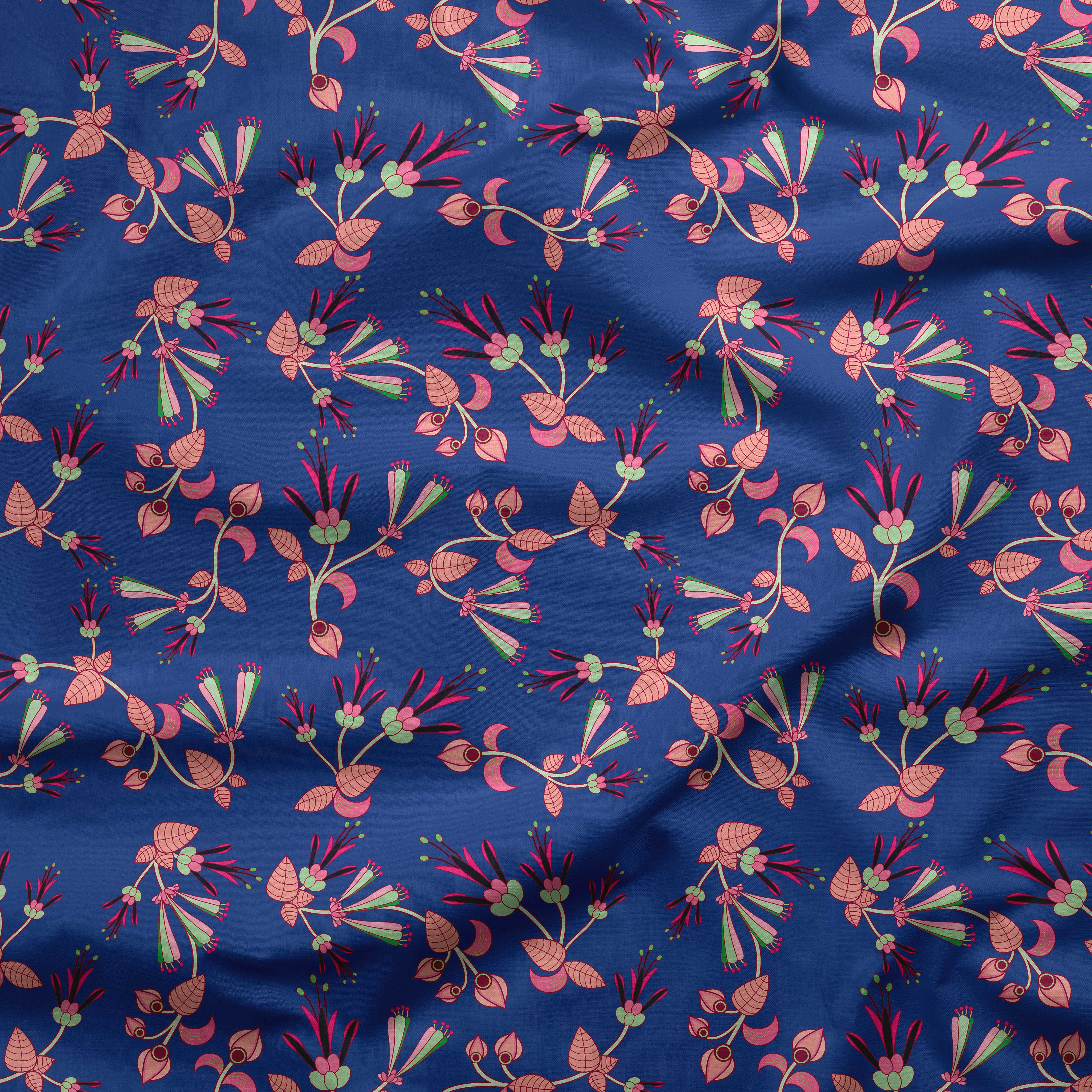 Swift Floral Peach Blue Cotton Poplin Fabric By the Yard Fabric NBprintex 