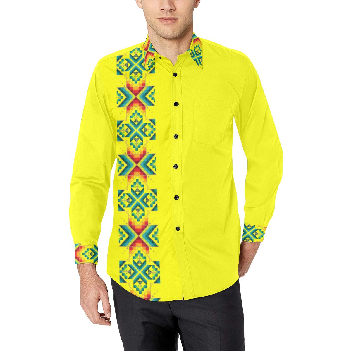 Yellow Blanket Strip Men's All Over Print Casual Dress Shirt (Model T61) Men's Dress Shirt (T61) e-joyer 