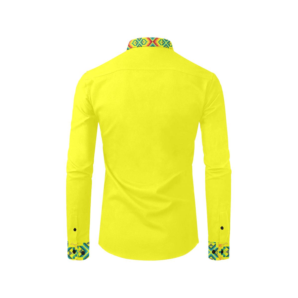 Yellow Blanket Strip Men's All Over Print Casual Dress Shirt (Model T61) Men's Dress Shirt (T61) e-joyer 